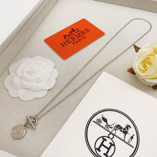 Hermes Silver Brass Round Necklace