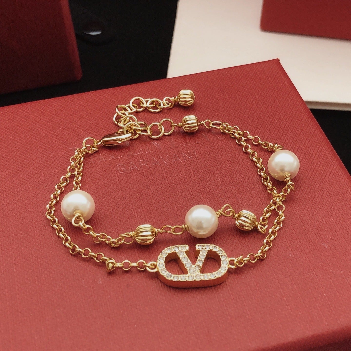 Valentino Brass Pearl Bracelet