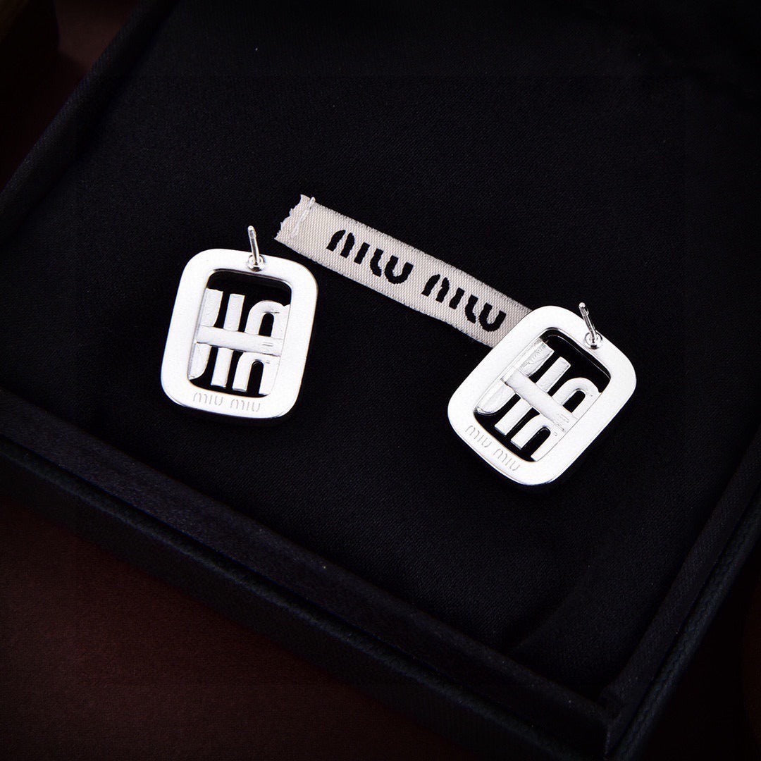 Miu Miu Brass Logo Earrings