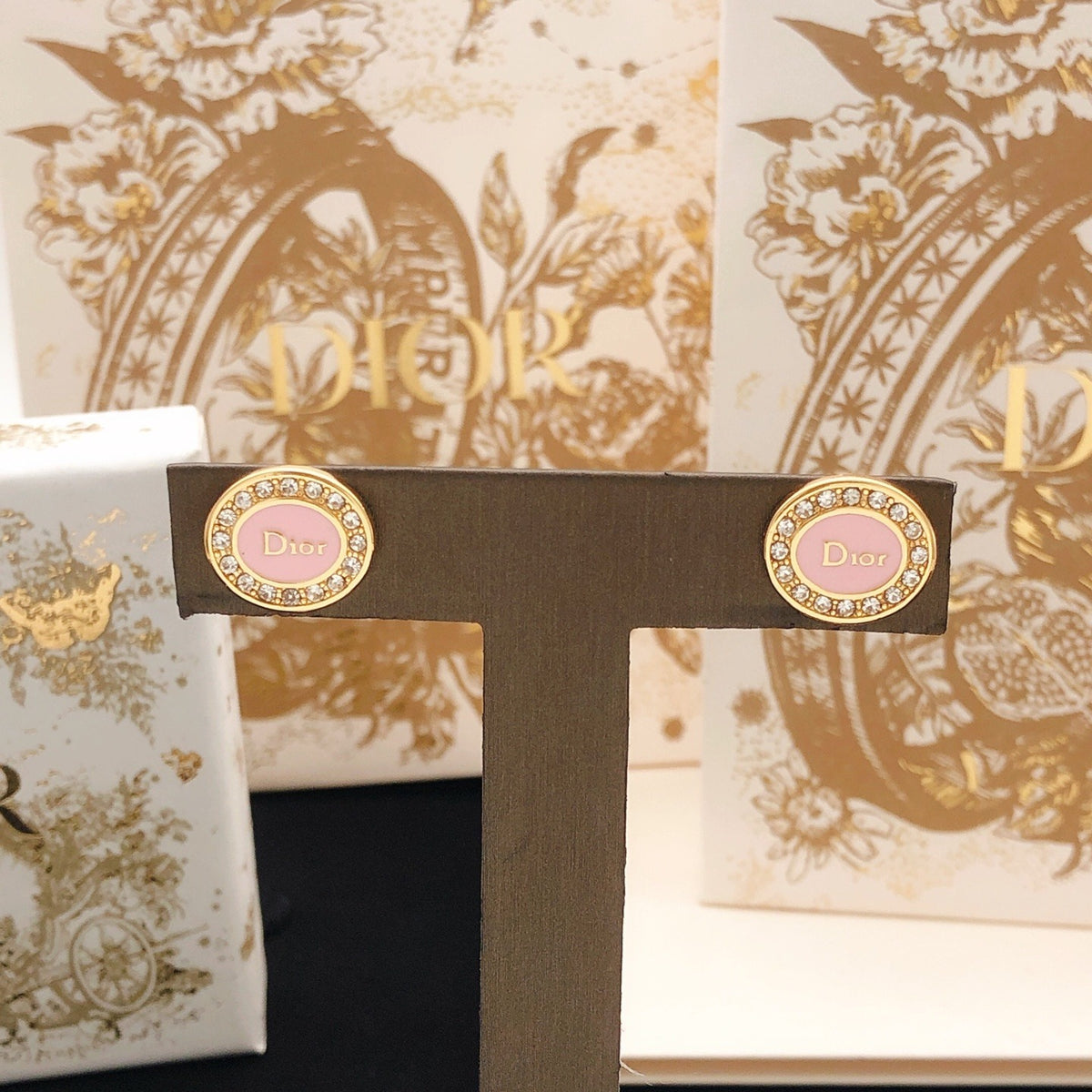 Dior Pink Brass Round Earrings