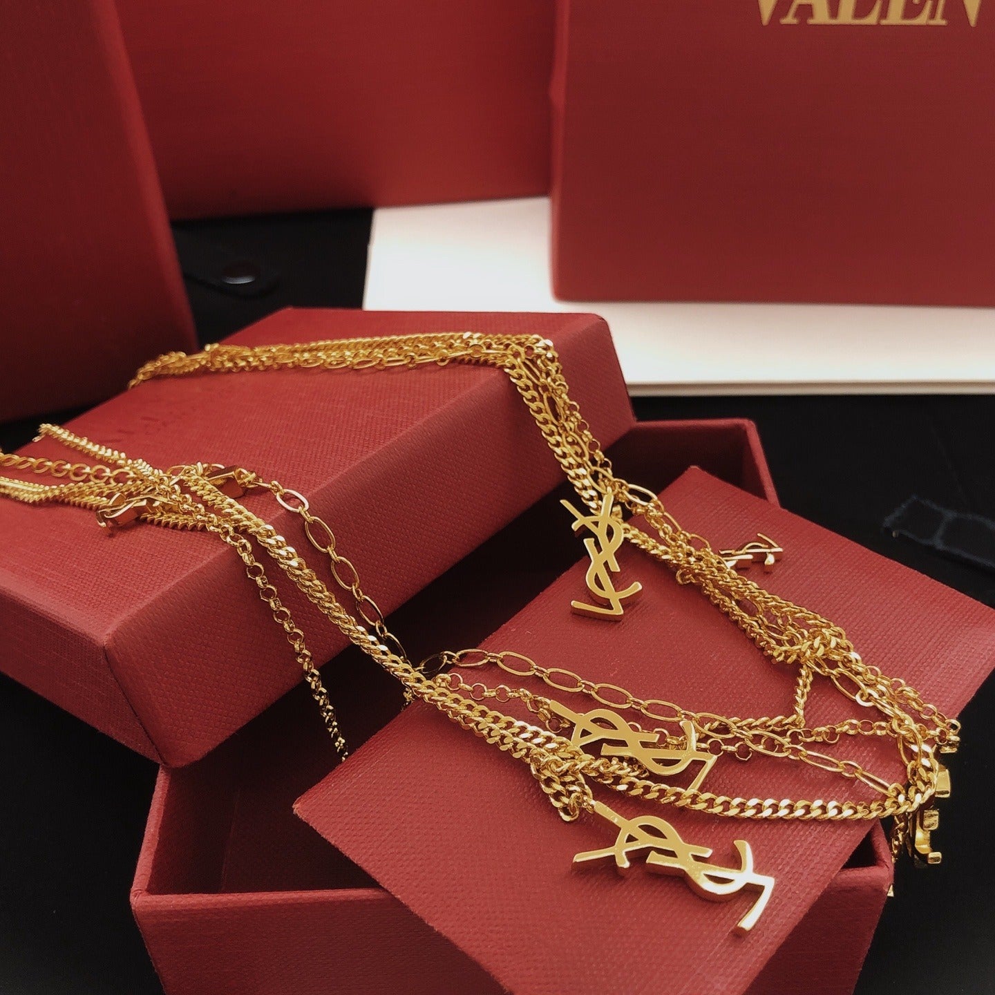 Saint Laurent Brass Logo Necklace