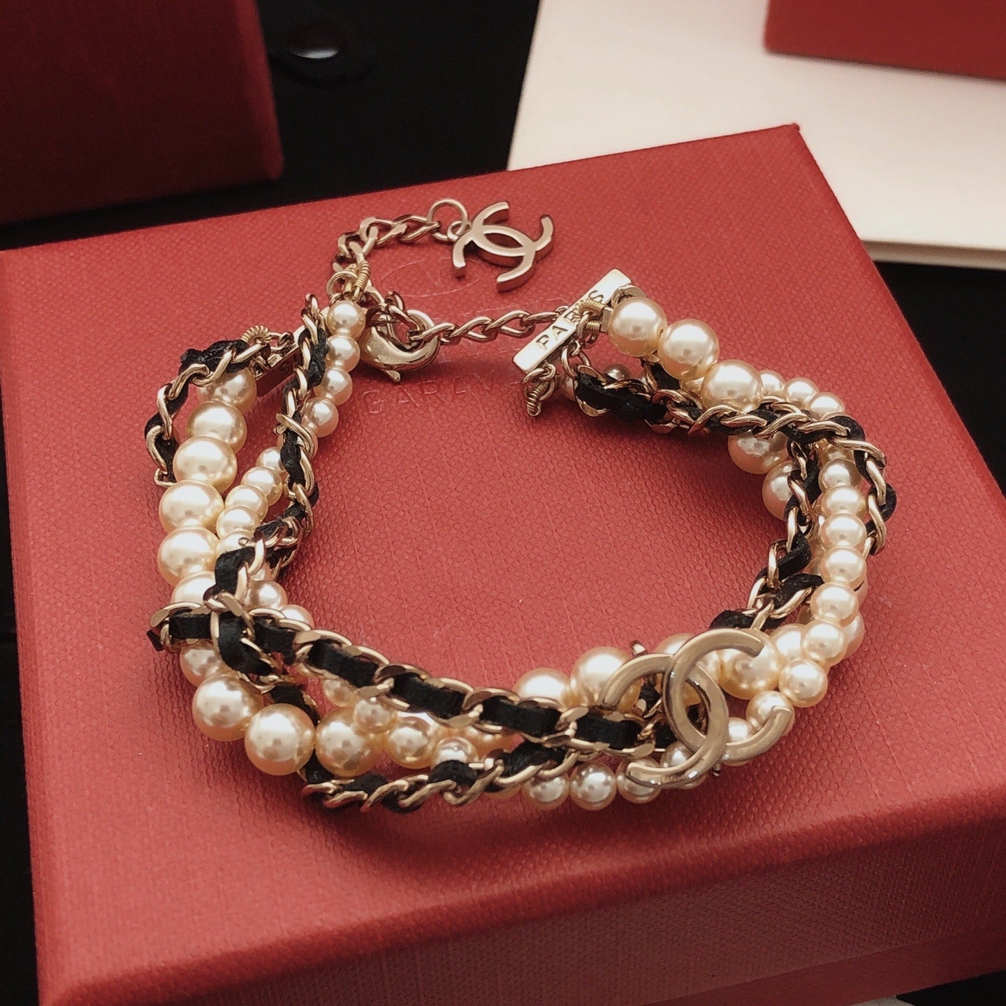 Chanel Leather Pearl Bracelet