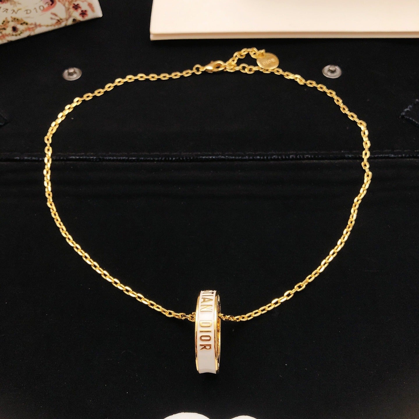 Dior White Brass Round Necklace