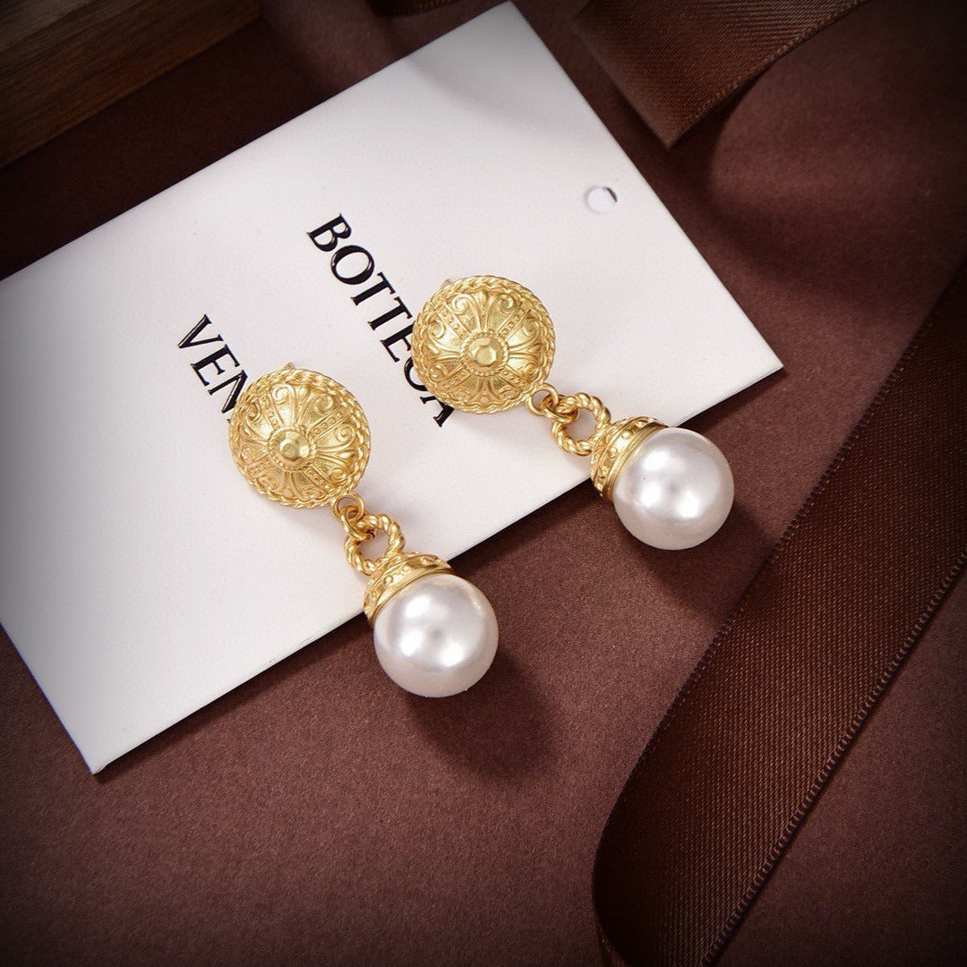 Bottega Veneta Brass Pearl Earrings