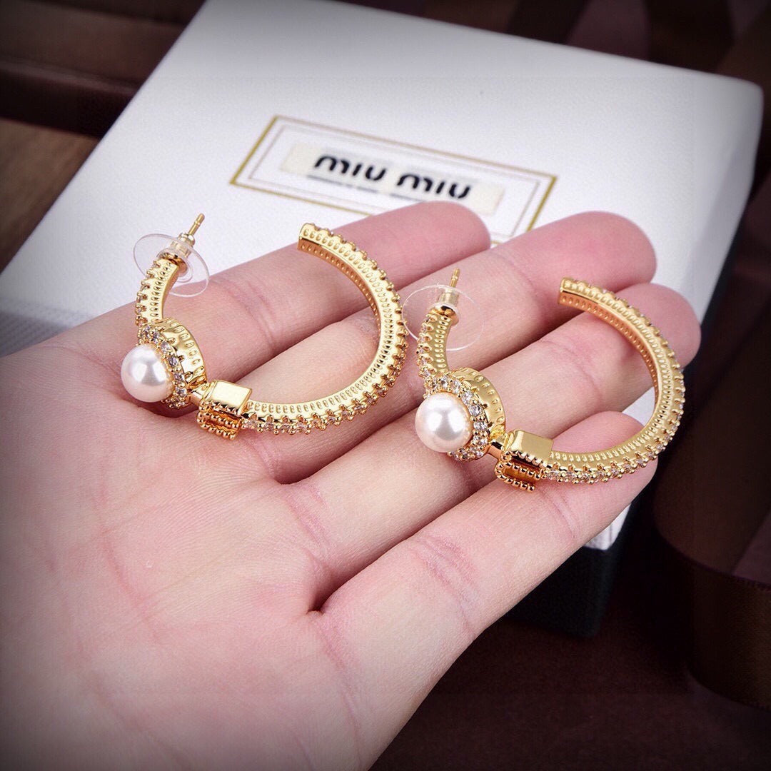 Miu Miu Brass Logo Earrings