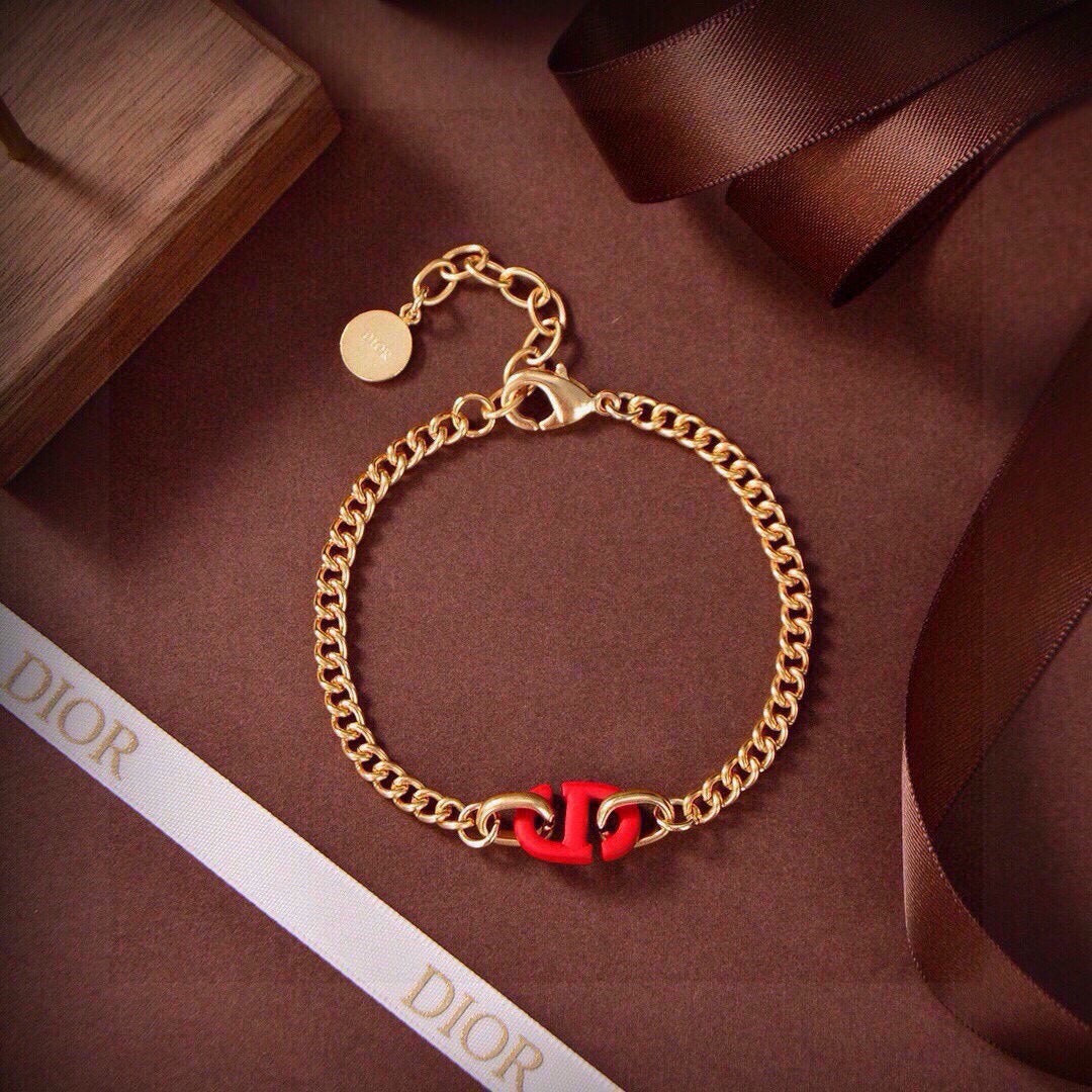 Dior Red Brass Logo Bracelet