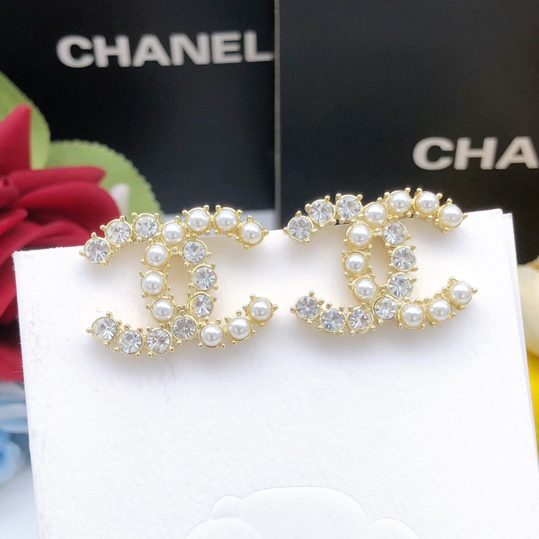 Chanel Brass & Sterling Silver Pearl Earrings