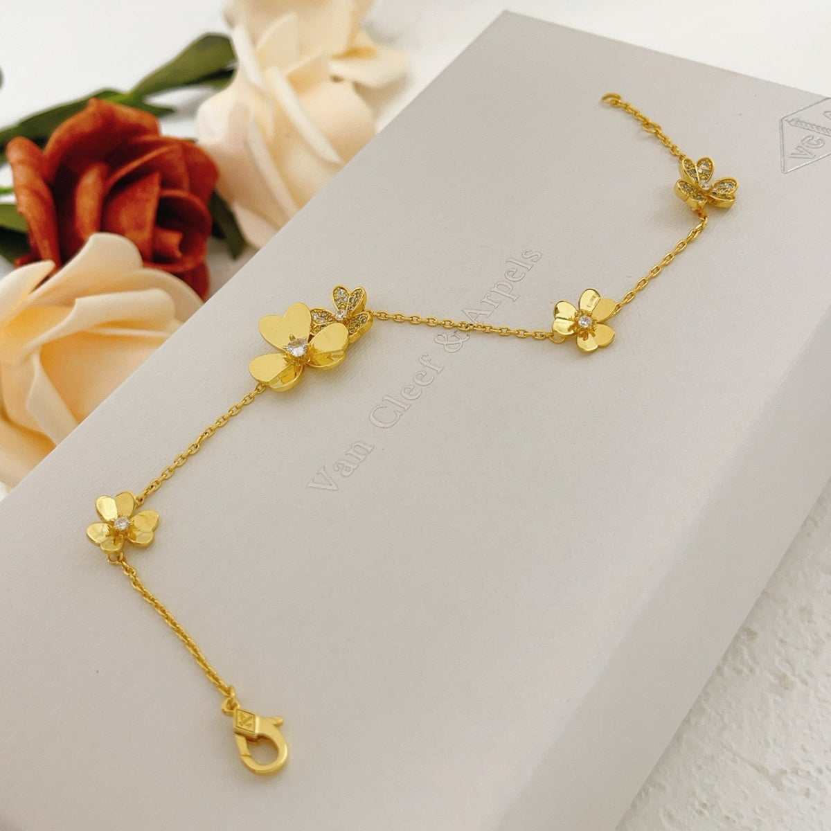Van Cleef & Arpels Gold Brass Clover Bracelet