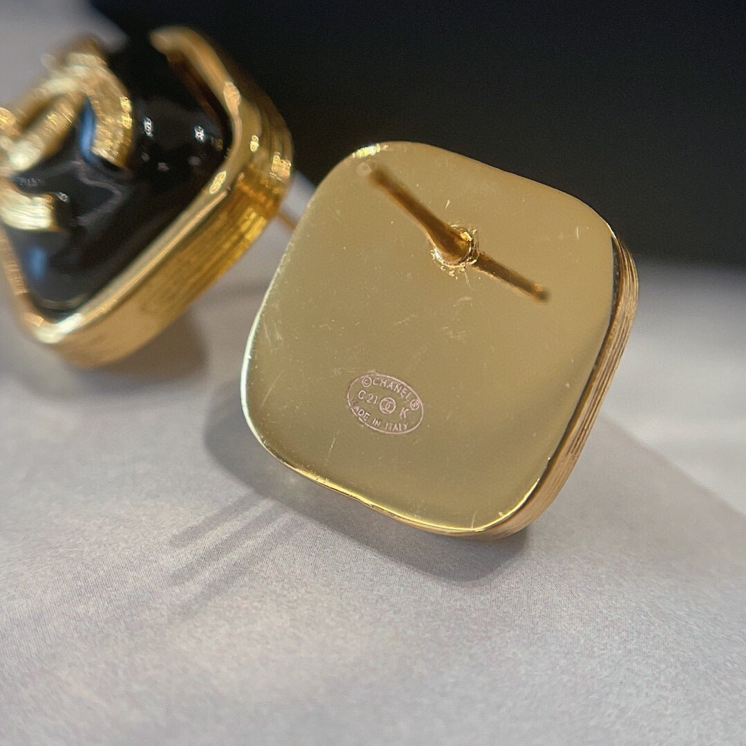 Chanel Black Brass & Sterling Silver Earrings