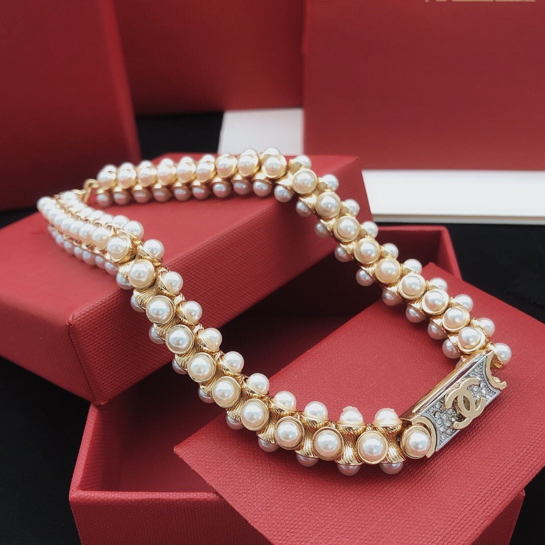 Chanel Brass Pearl Necklace
