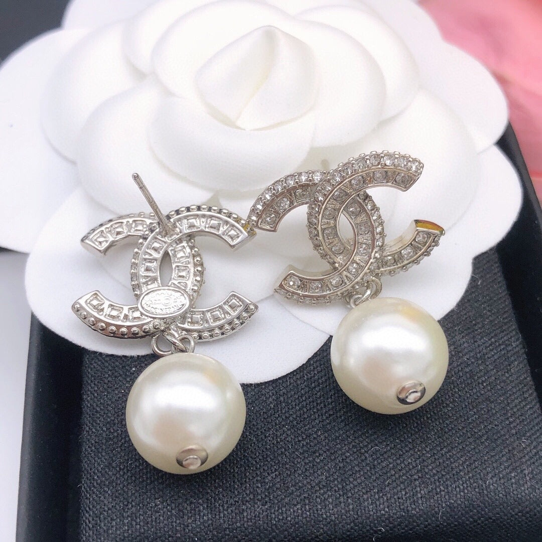 Chanel Silver Sterling Silver & Brass Pearl Earrings