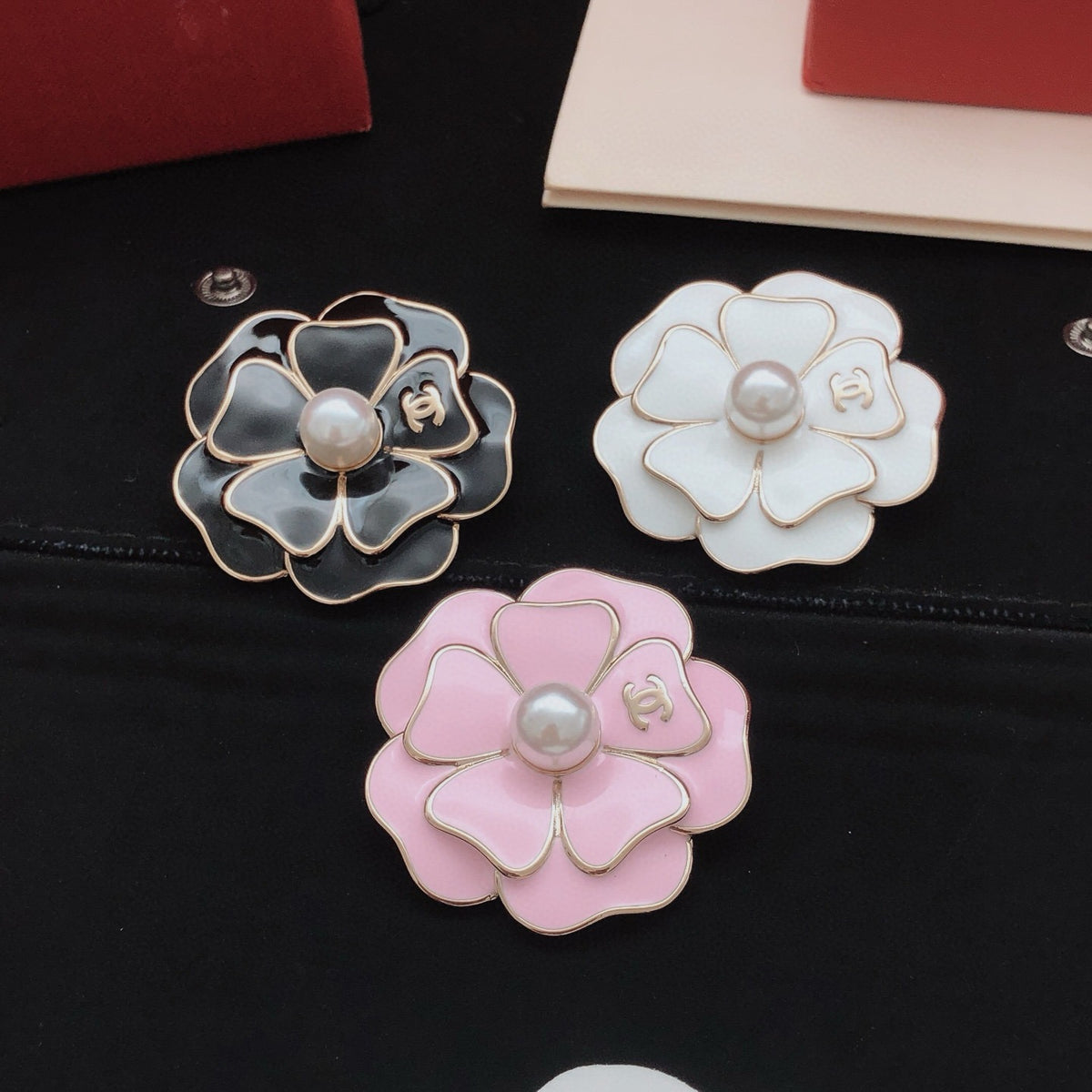 Chanel Black Brass Floral Brooch