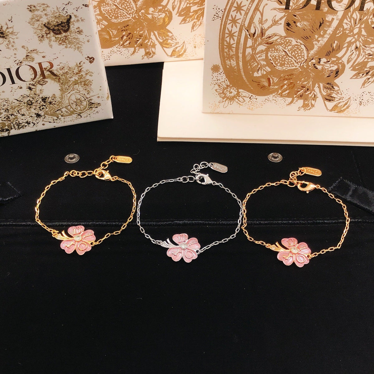 Dior Pink Brass Clover Bracelet