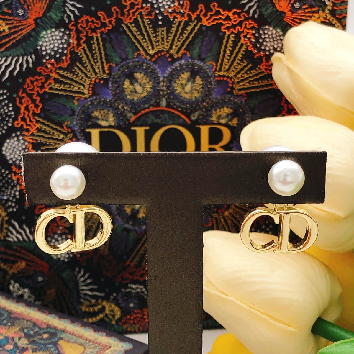 Dior Brass Pearl Earrings