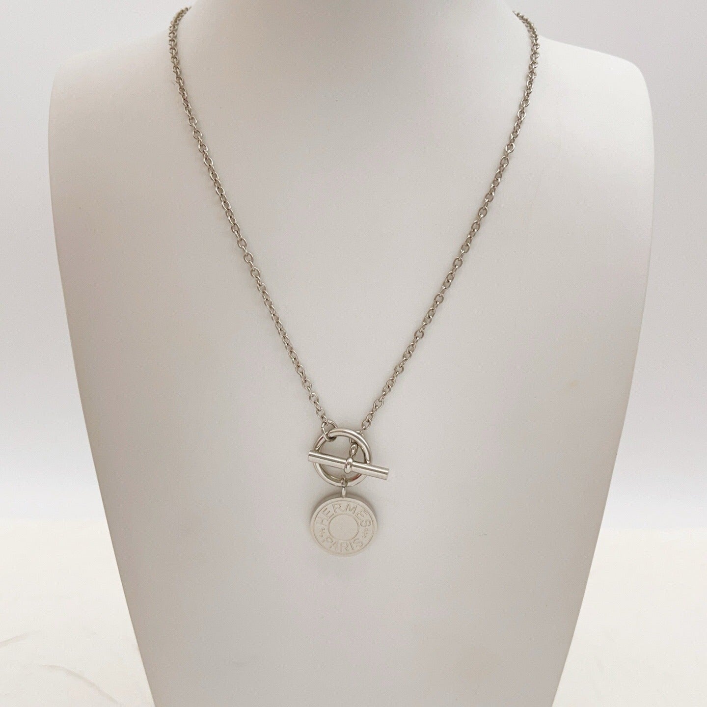 Hermes Silver Brass Round Necklace