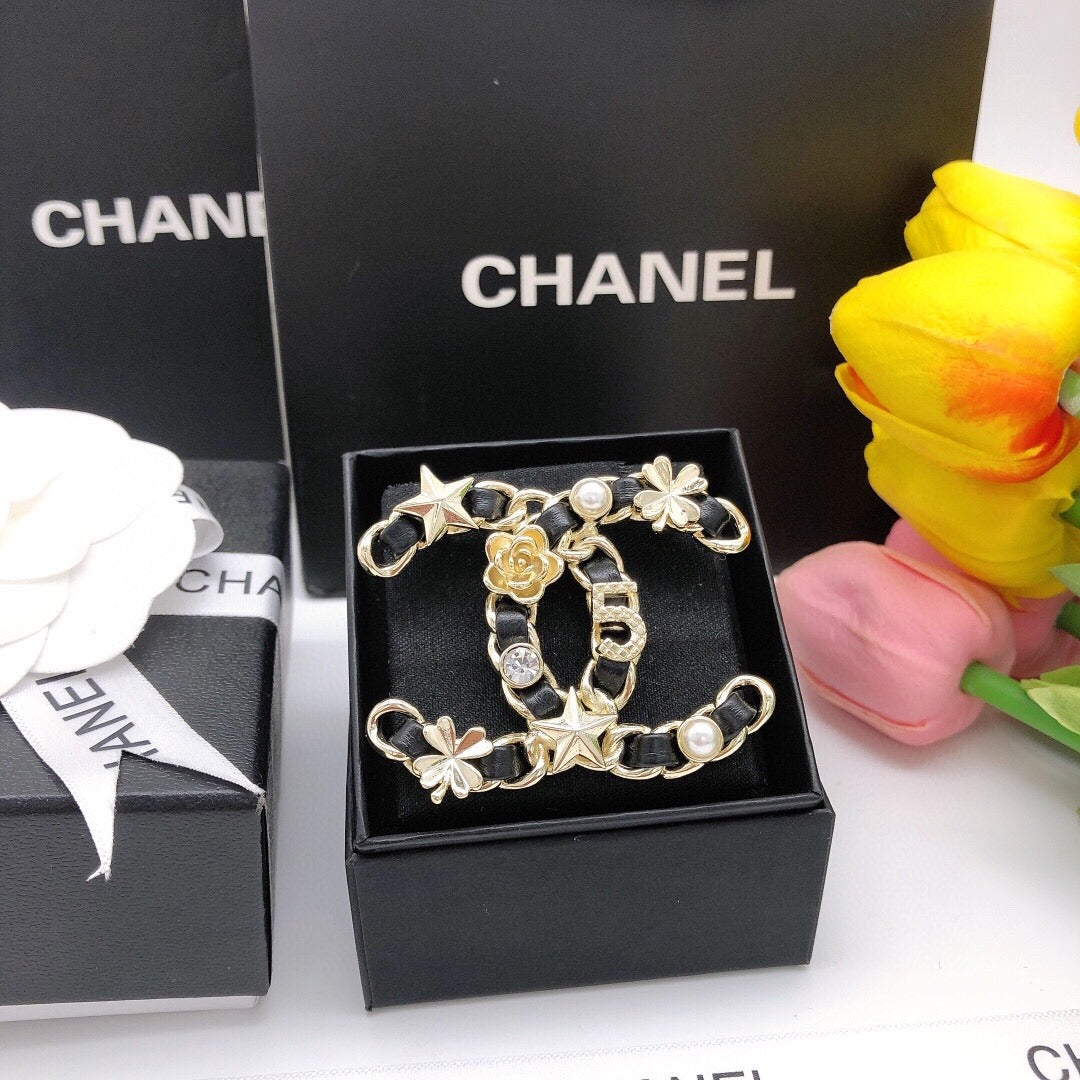 Chanel Leather Clover Brooch