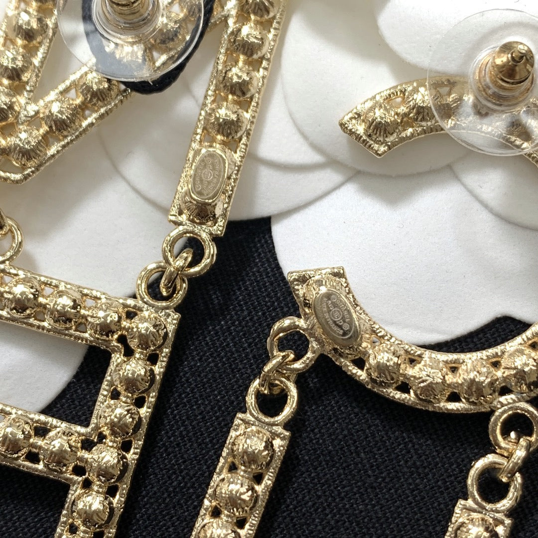 Chanel Brass & Sterling Silver Logo Earrings