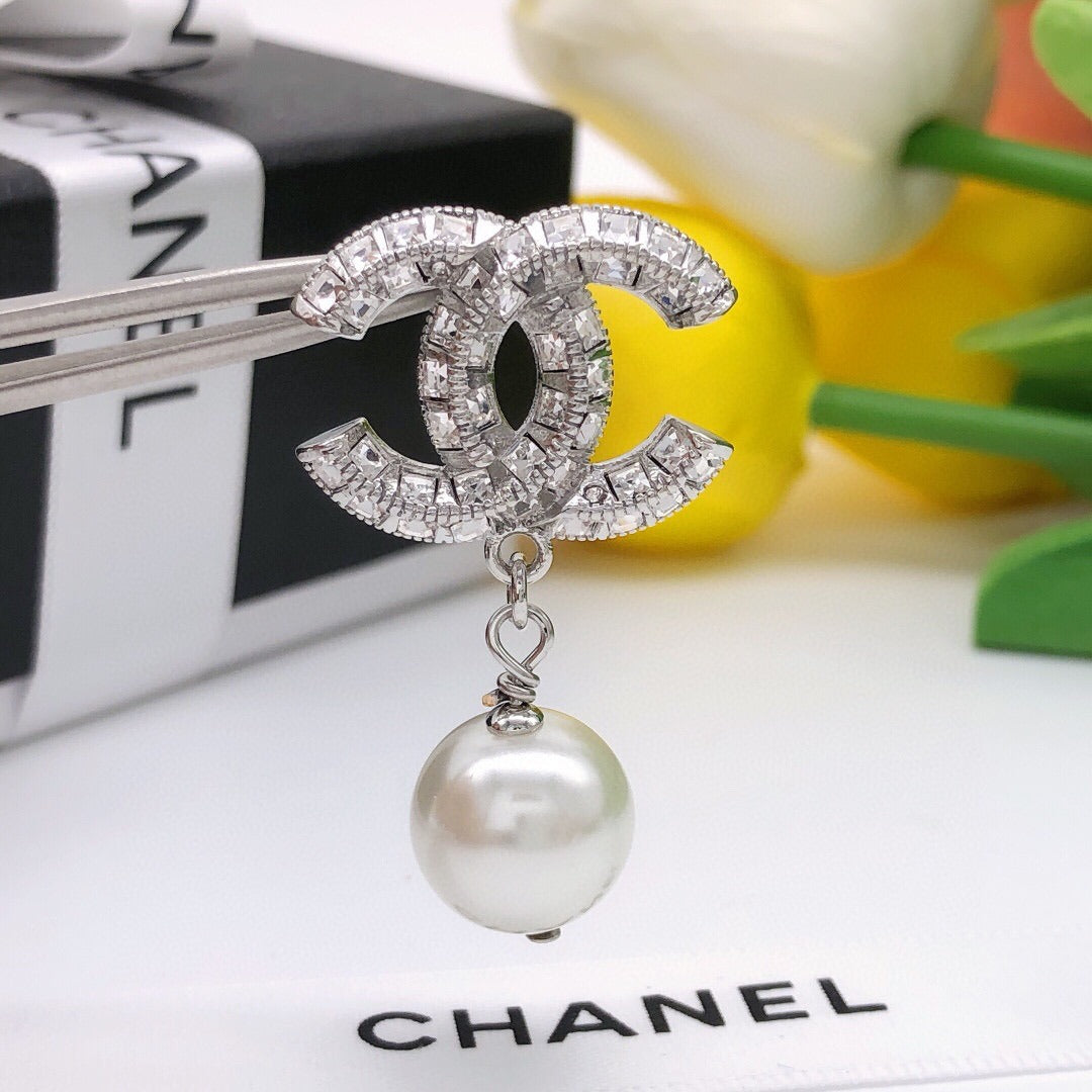 Chanel Silver Sterling Silver & Brass Logo Earrings