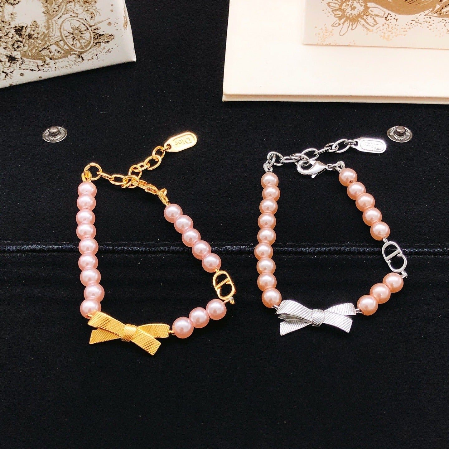 Dior Pink Brass Bow Bracelet