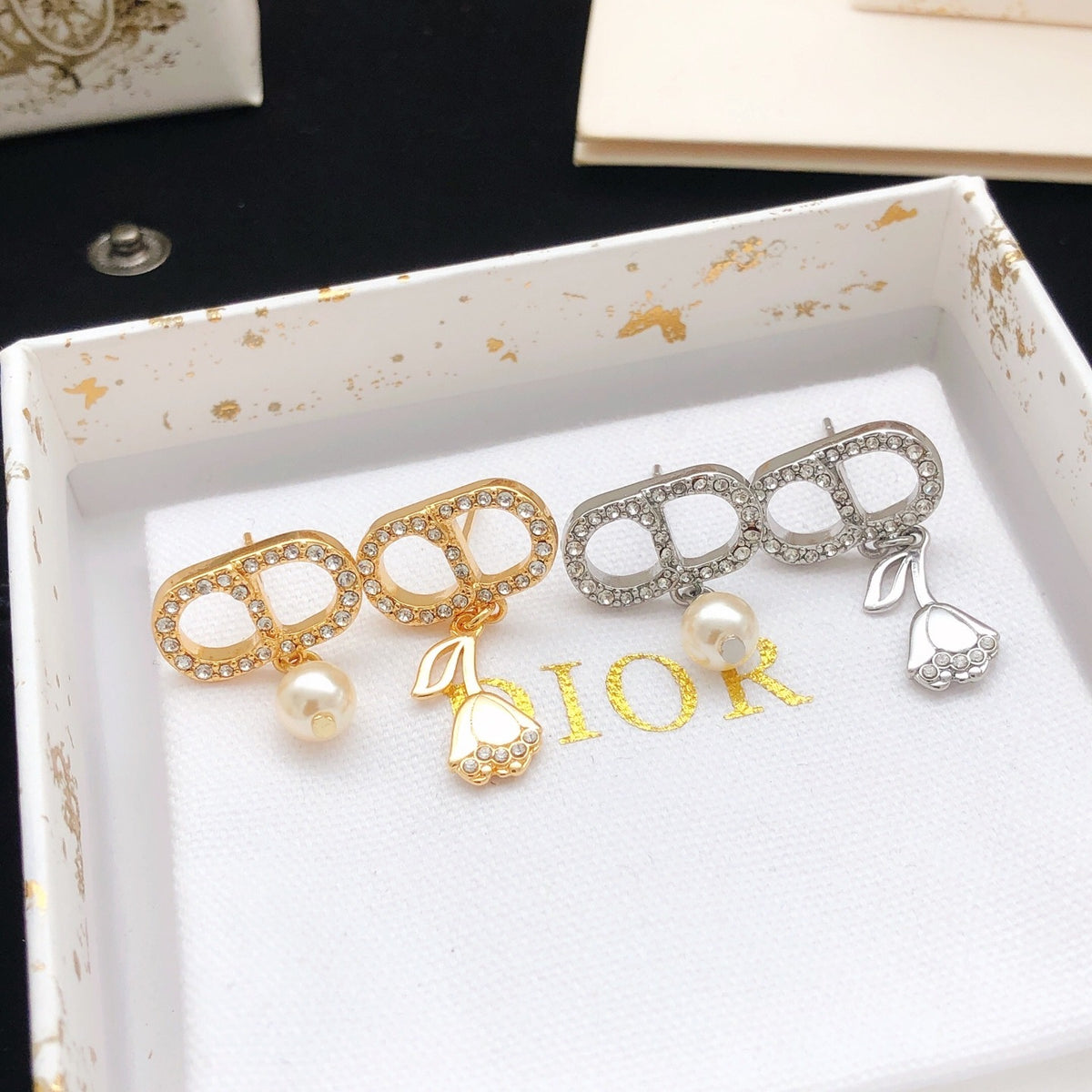 Dior Brass Pearl Earrings