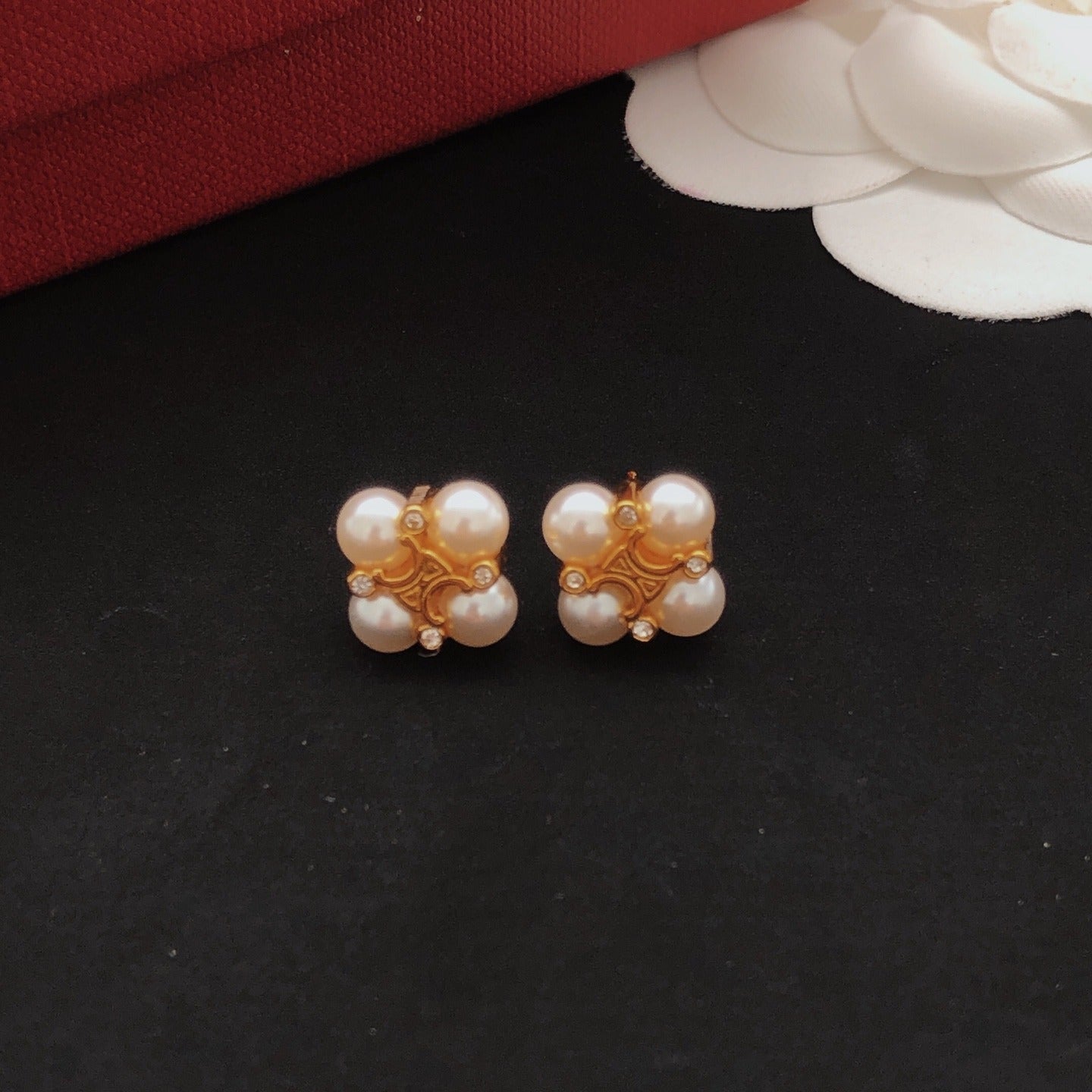 Celine Brass Pearl Earrings