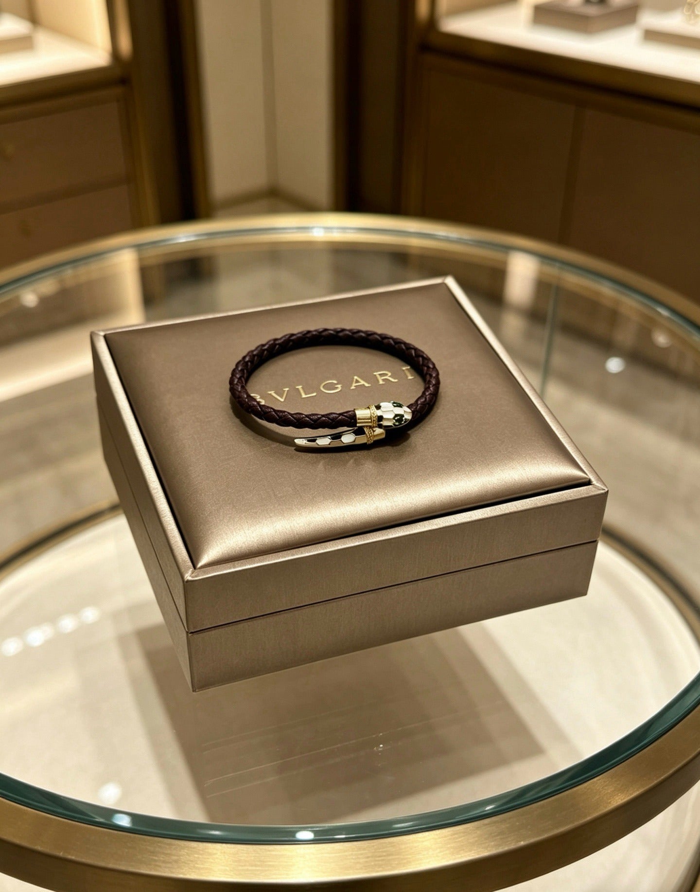Bvlgari Leather & Sterling Silver Chain Bracelet