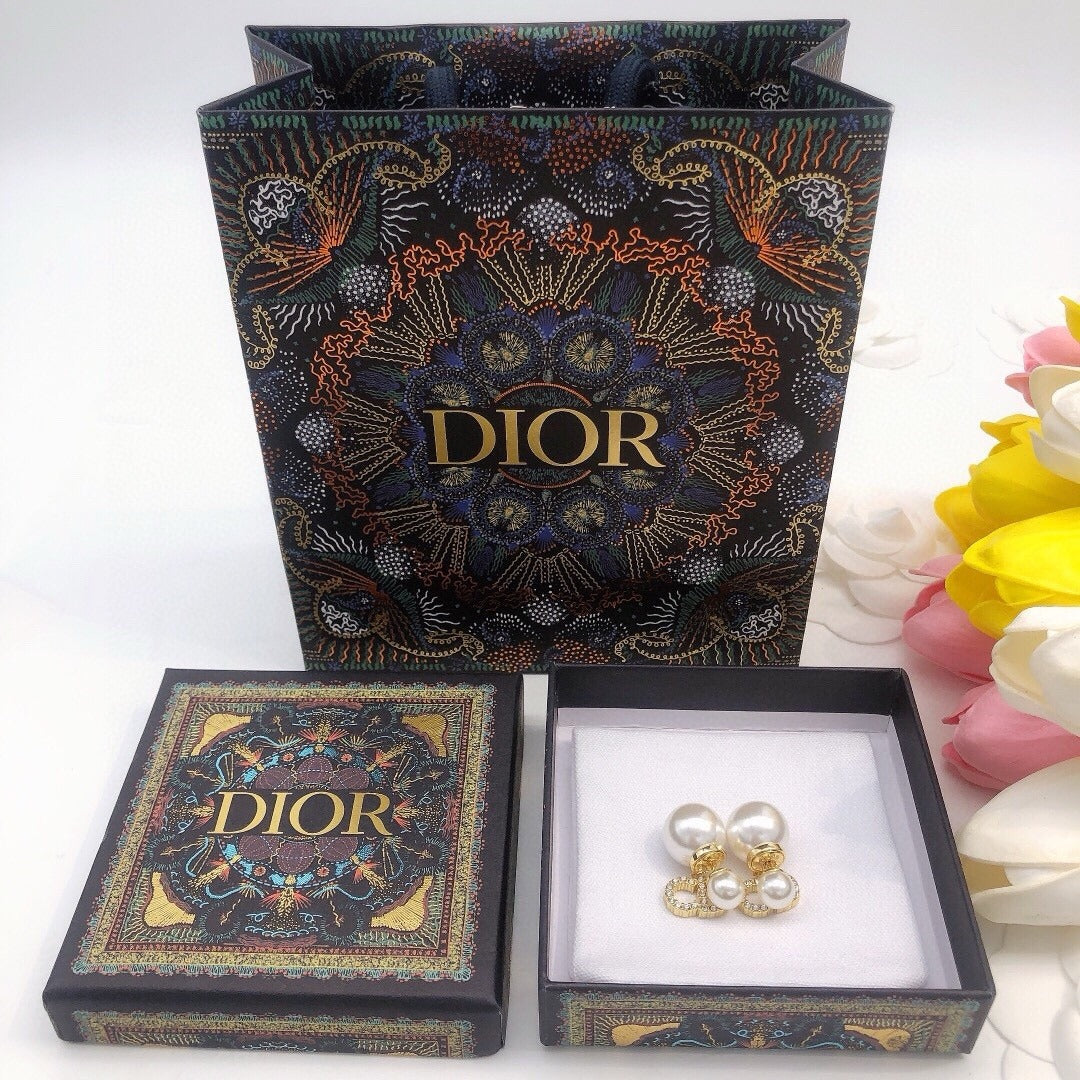 Dior Brass & Sterling Silver Pearl Earrings