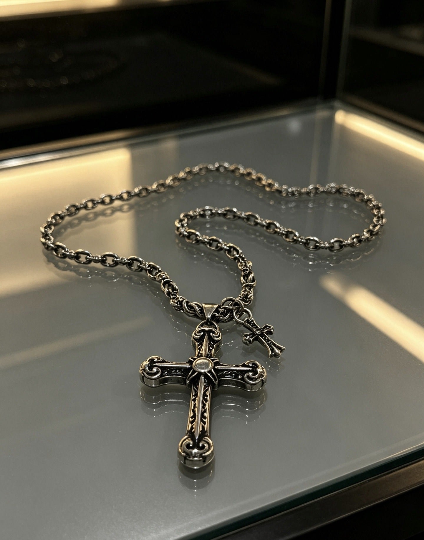 Chrome Hearts Sterling Silver Cross Necklace
