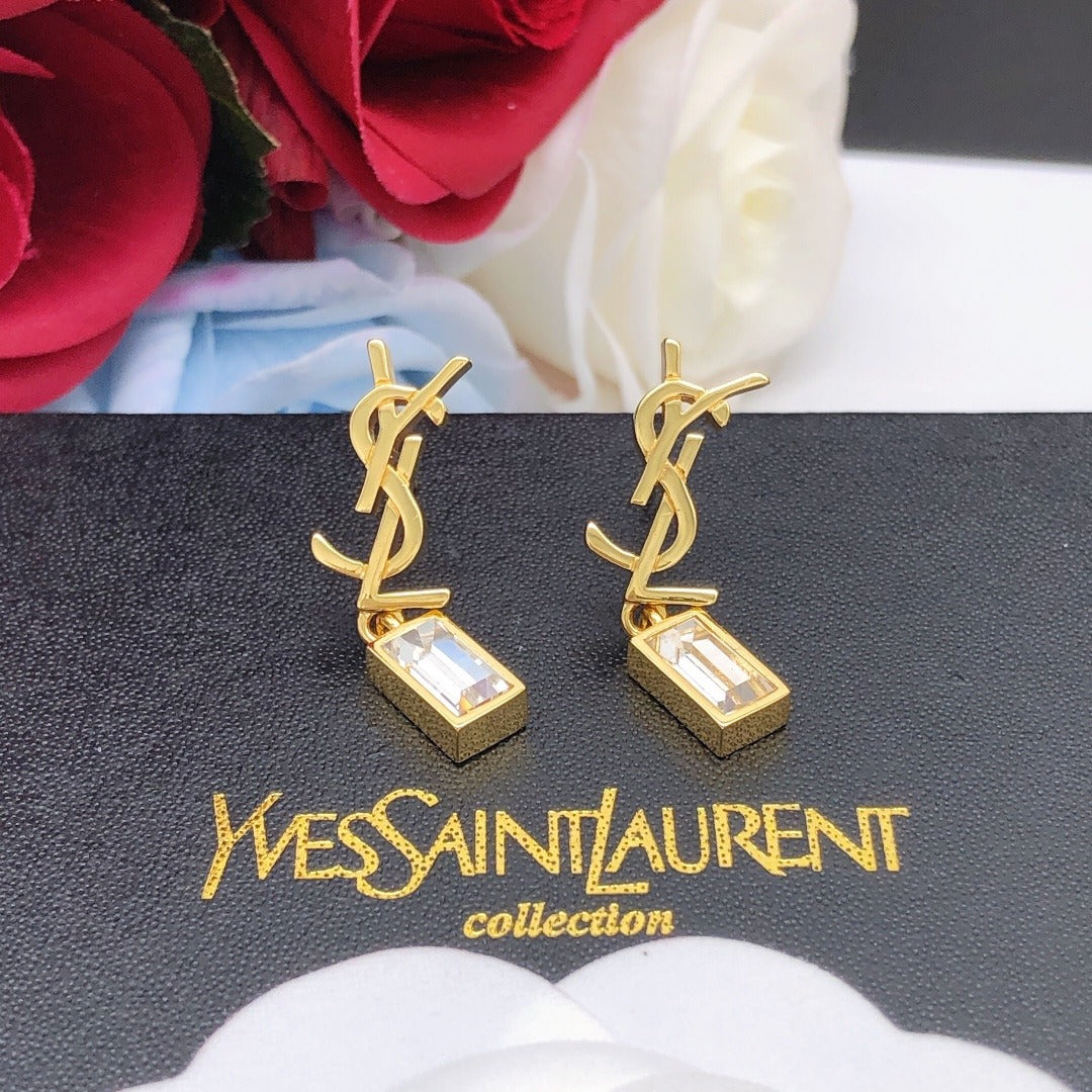 Saint Laurent Silver Logo Earrings