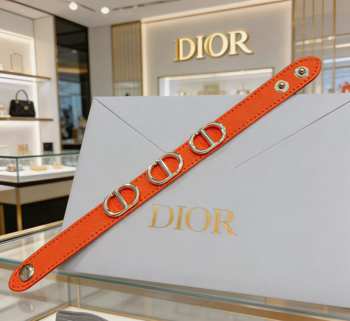 Dior Leather & Sterling Silver Chain Bracelet