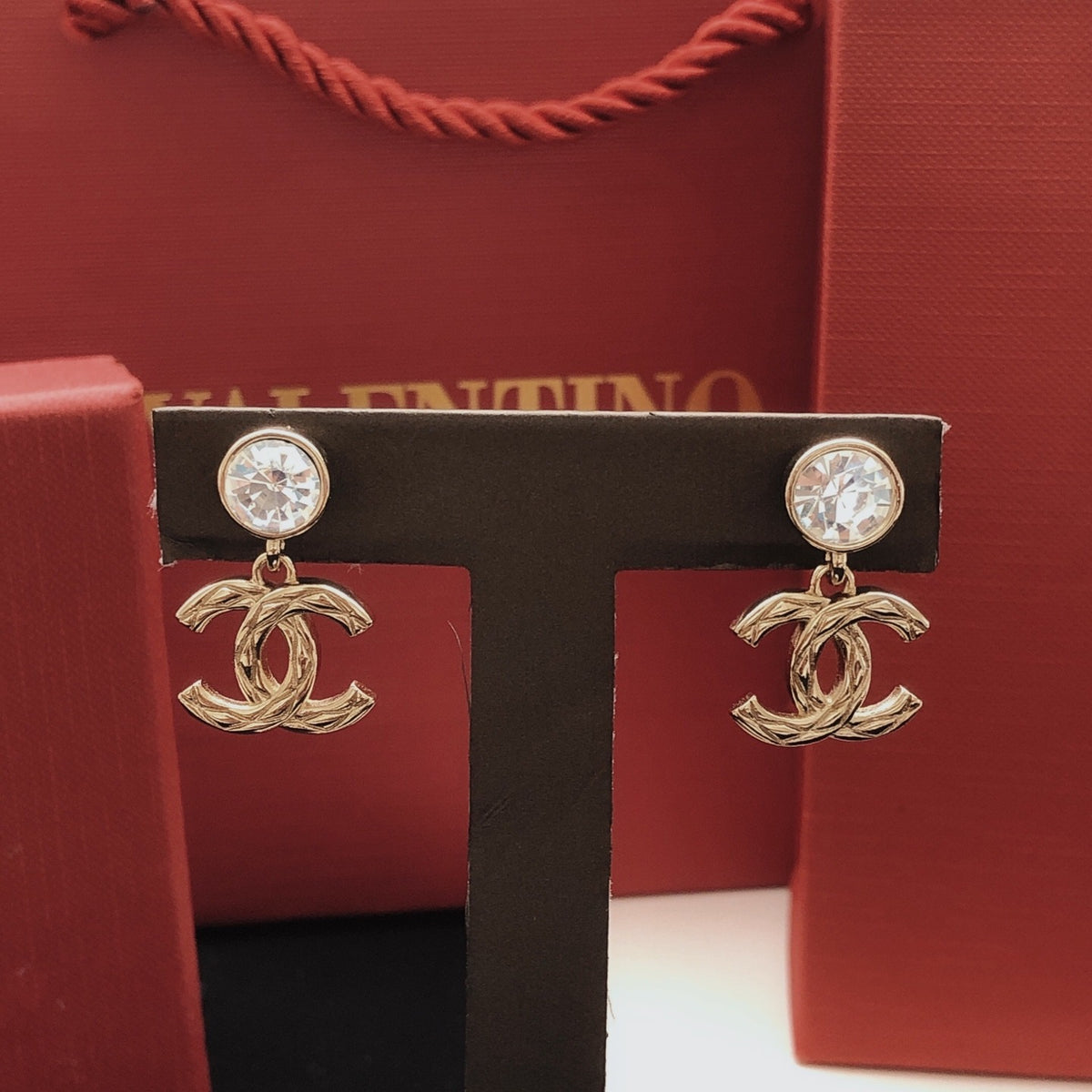 Chanel Brass Solitaire Earrings