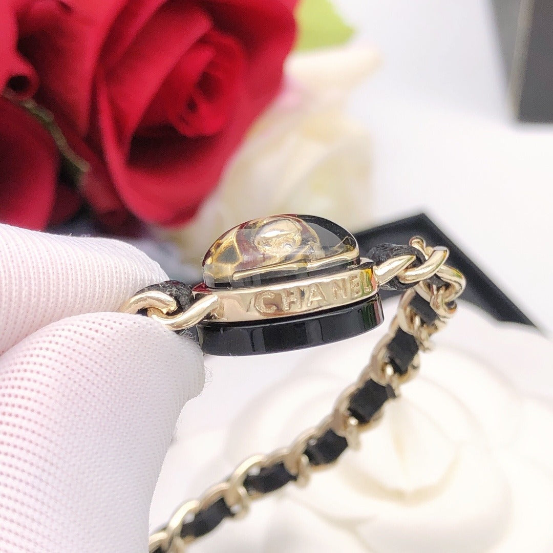 Chanel Black Leather Round Necklace