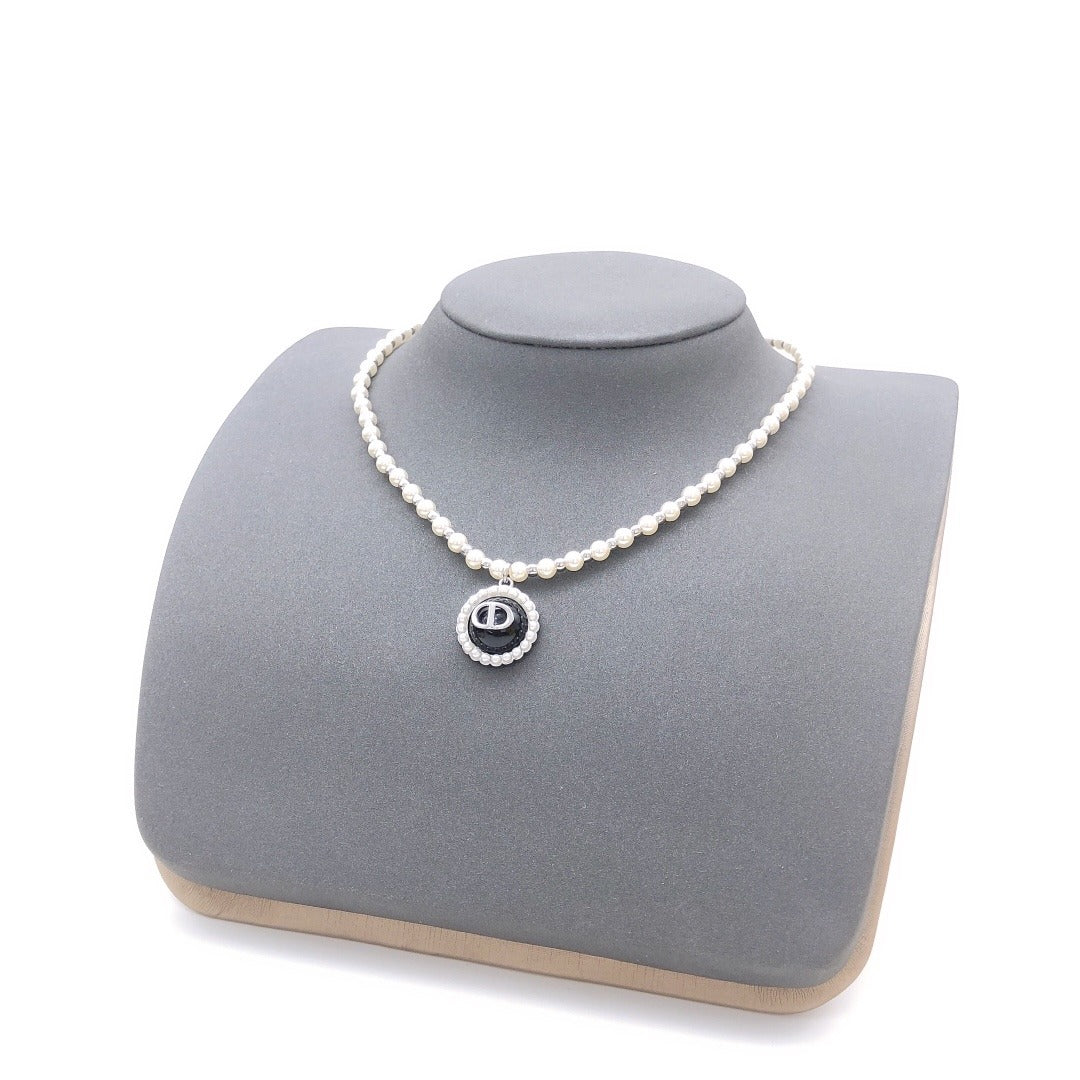Dior Black Brass Pearl Necklace