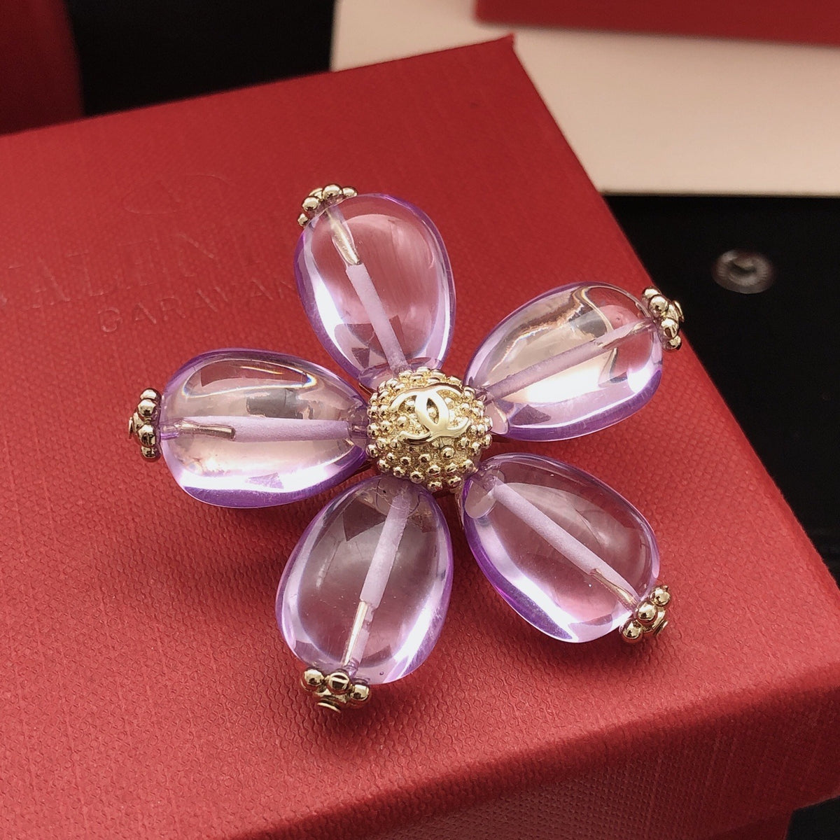 Chanel Purple Brass Floral Brooch