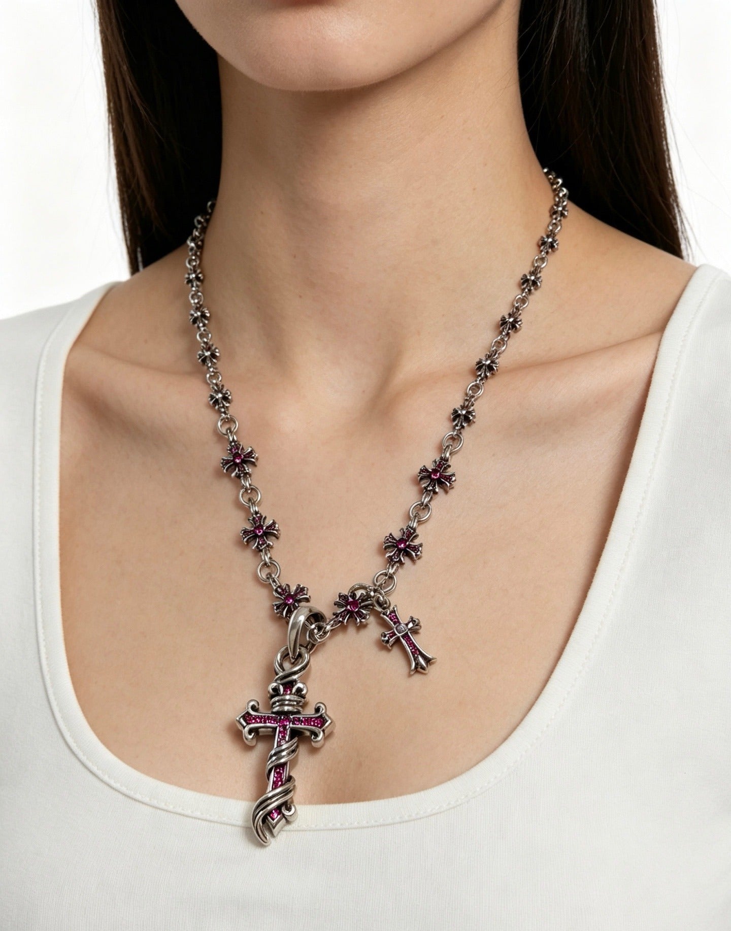 Chrome Hearts Sterling Silver Cross Necklace