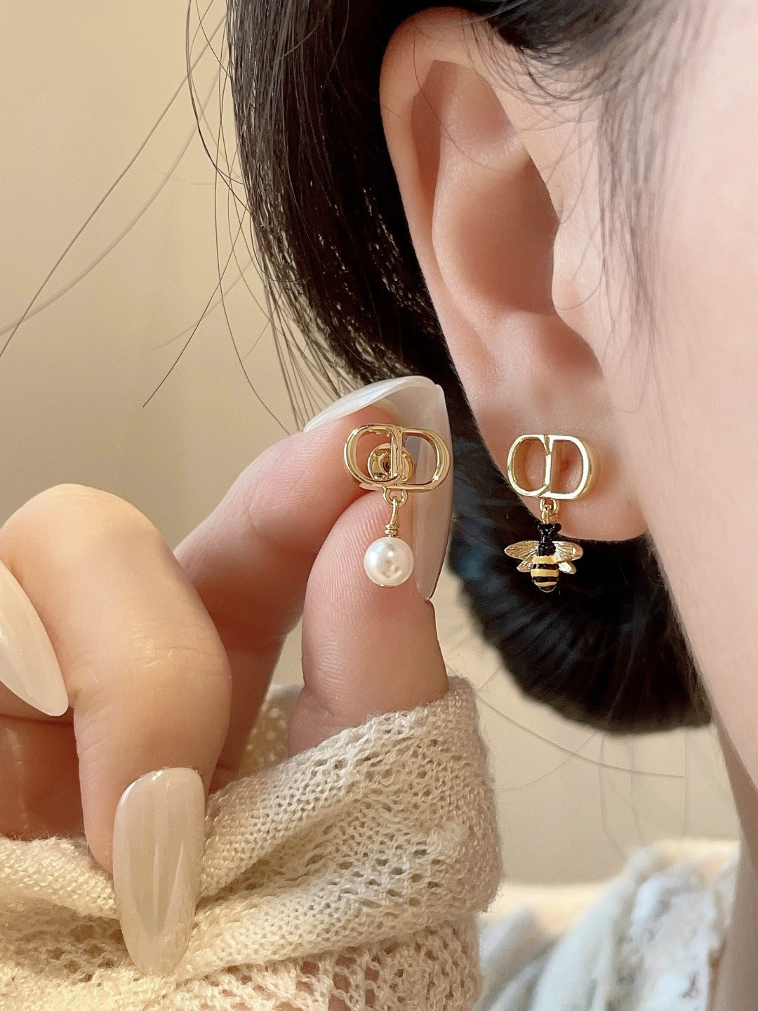 Dior Brass Pearl Earrings