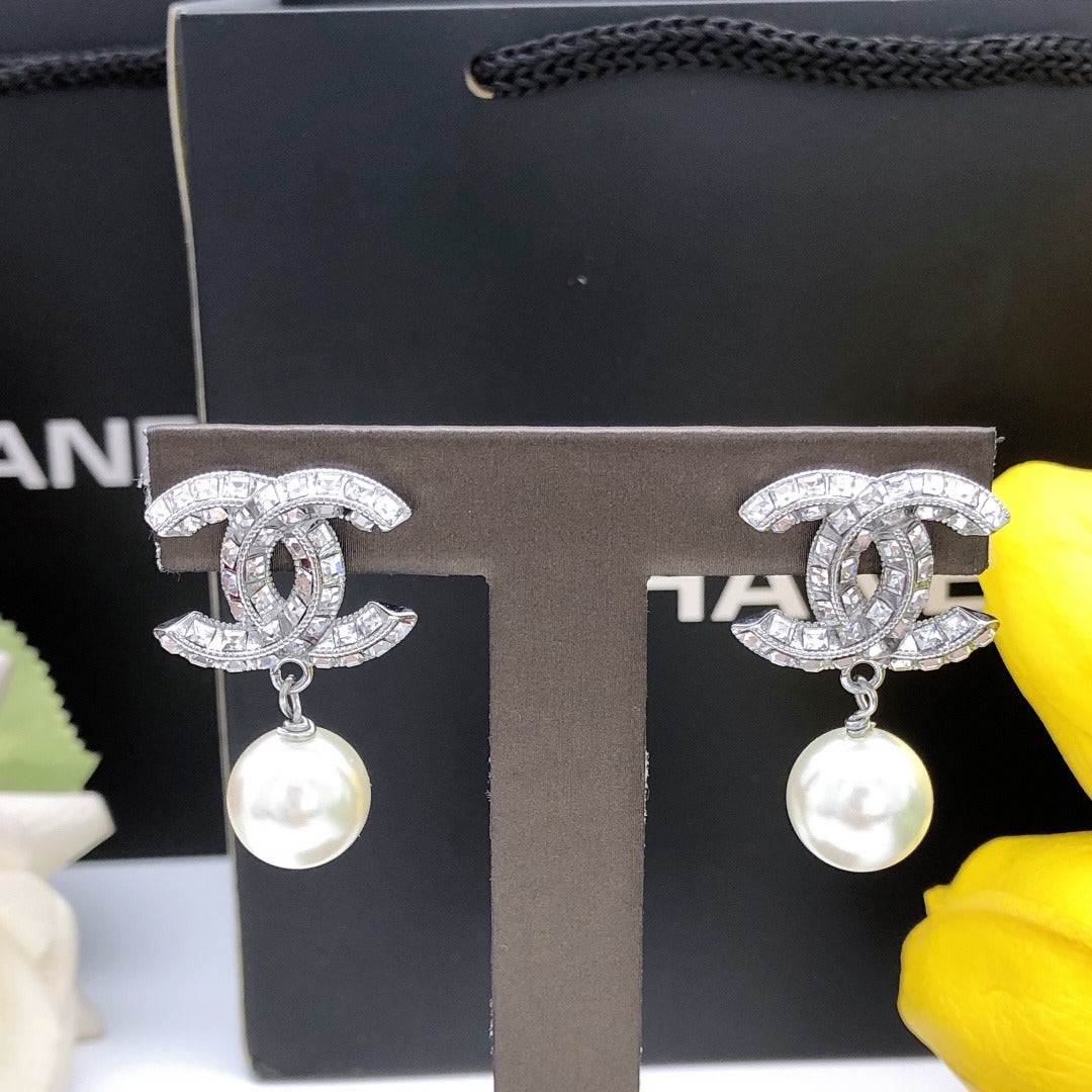 Chanel Brass Pearl Earrings