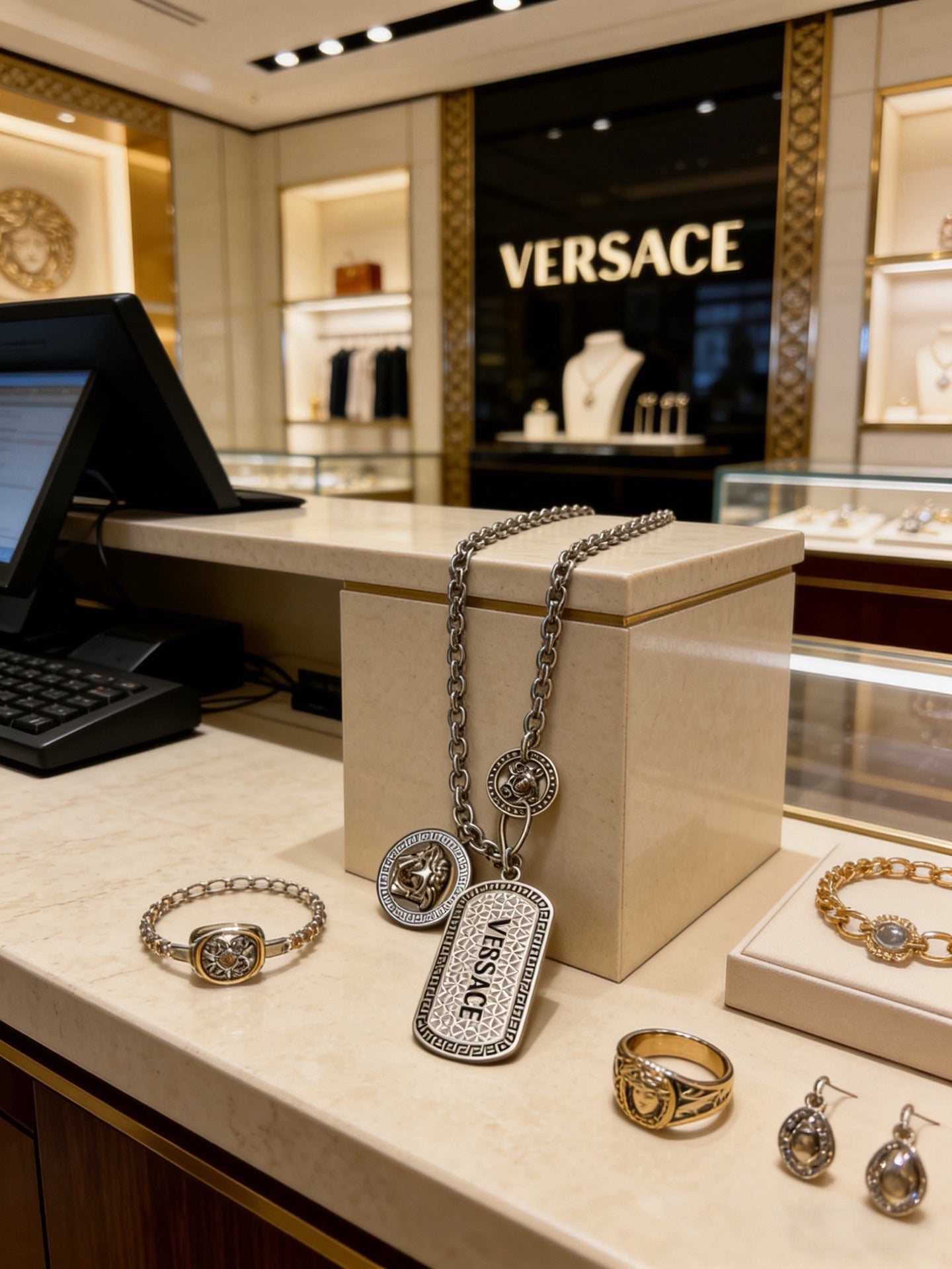 Versace Sterling Silver Chain Necklace
