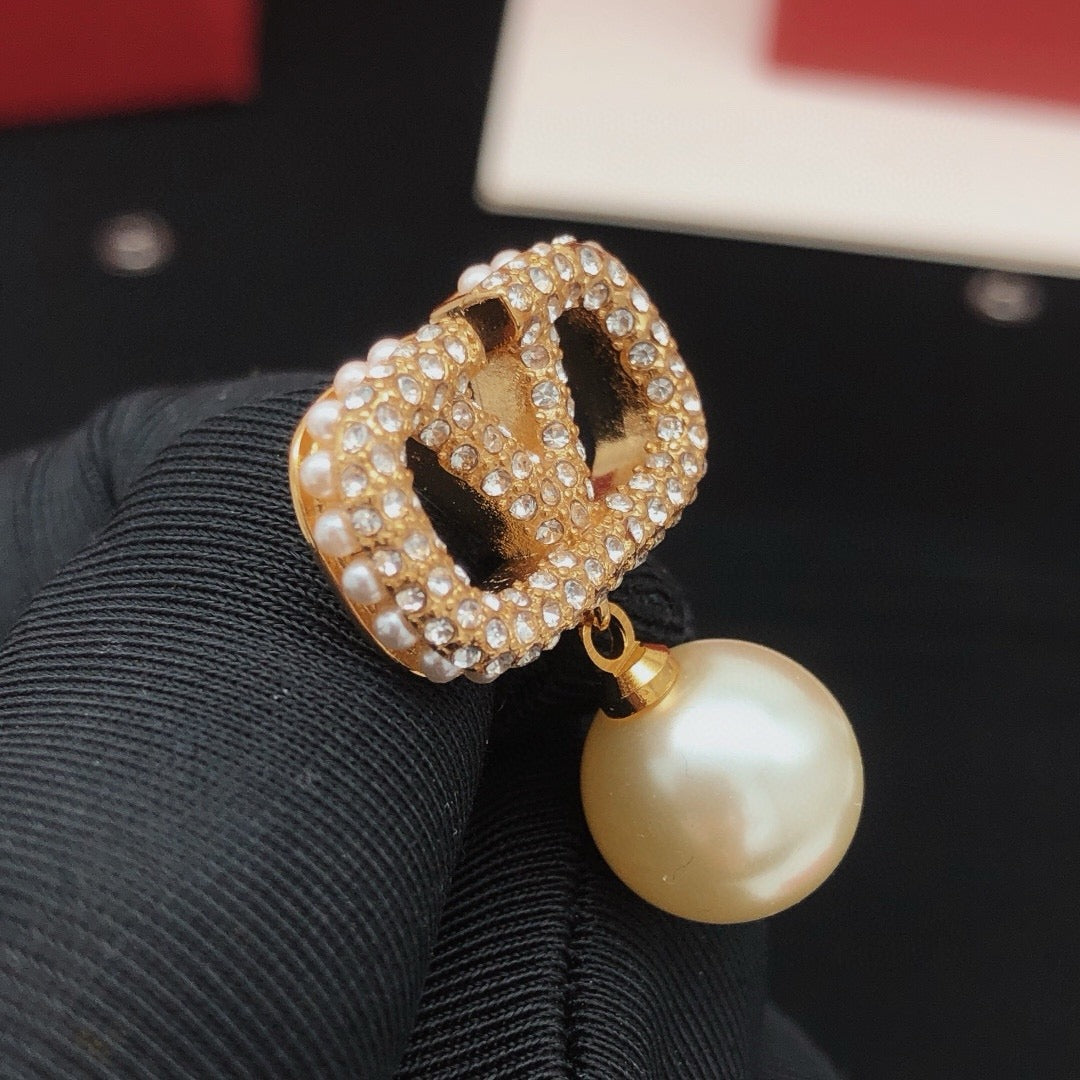 Valentino Brass Pearl Earrings