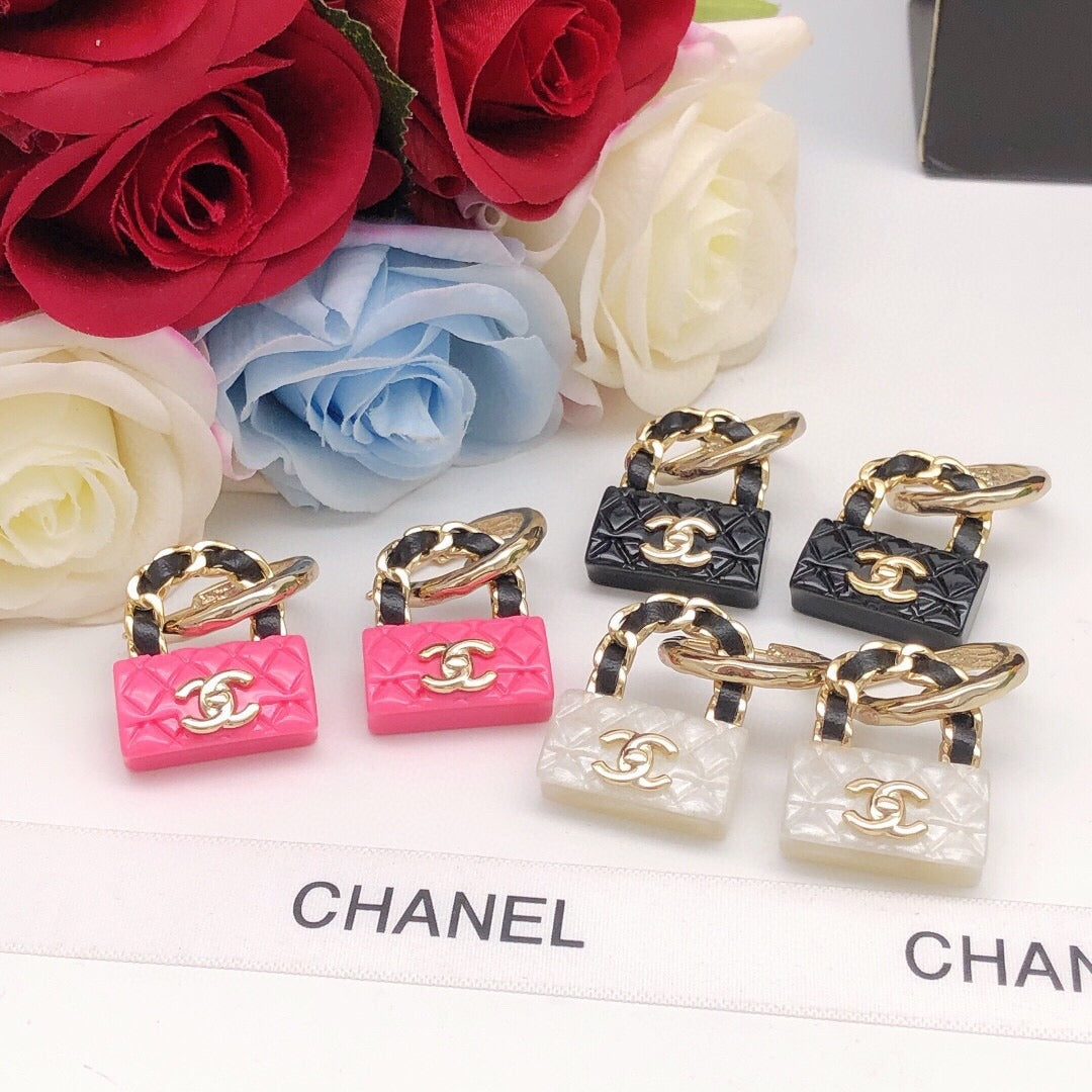 Chanel Red Brass & Sterling Silver Earrings