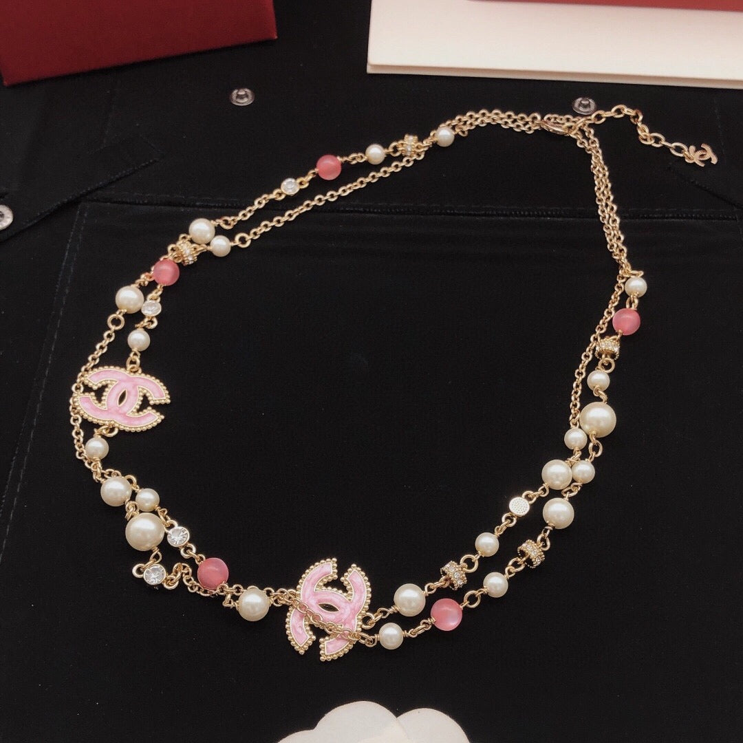 Chanel Pink Brass Necklace