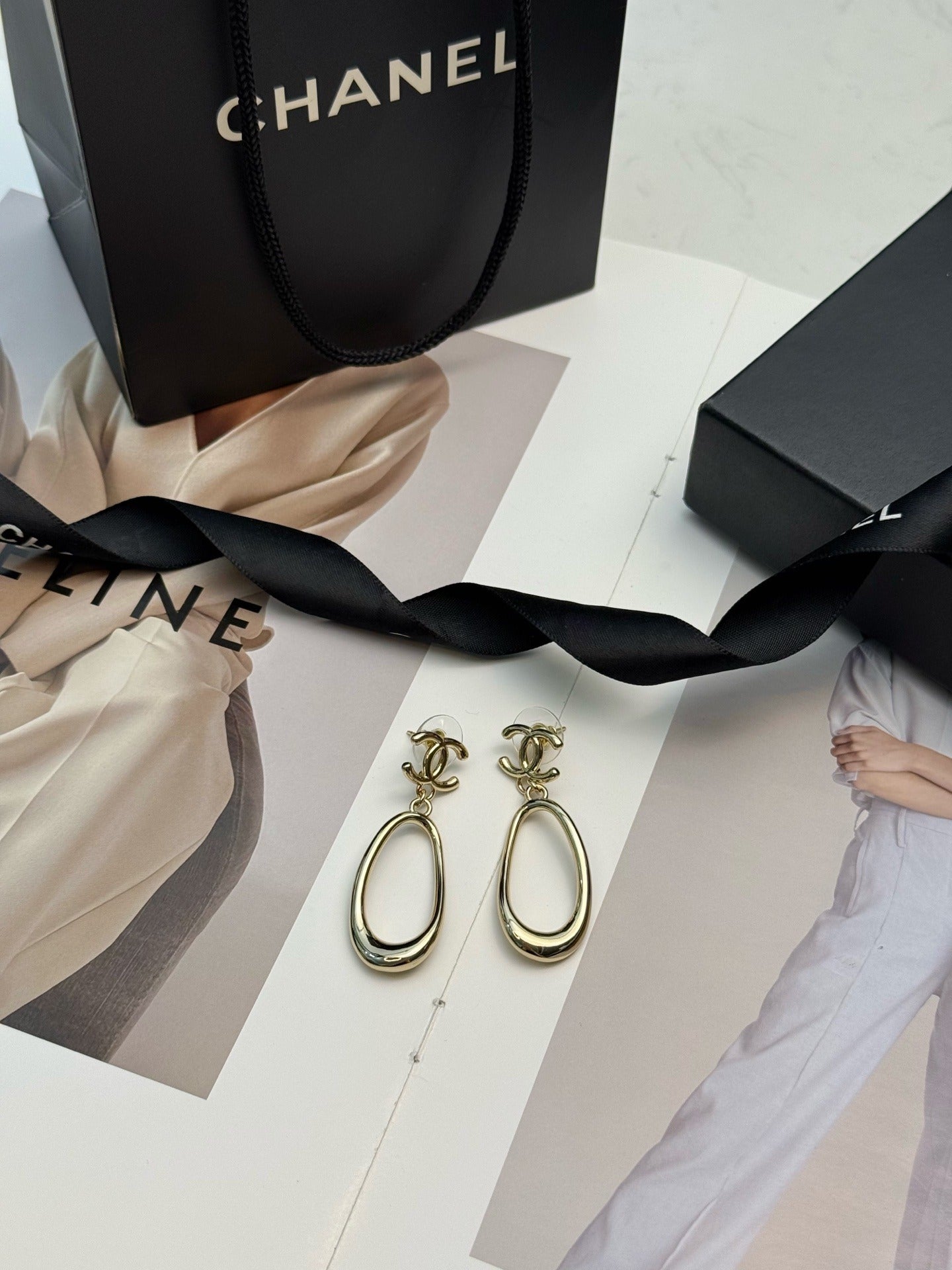 Chanel Gold Logo Earrings