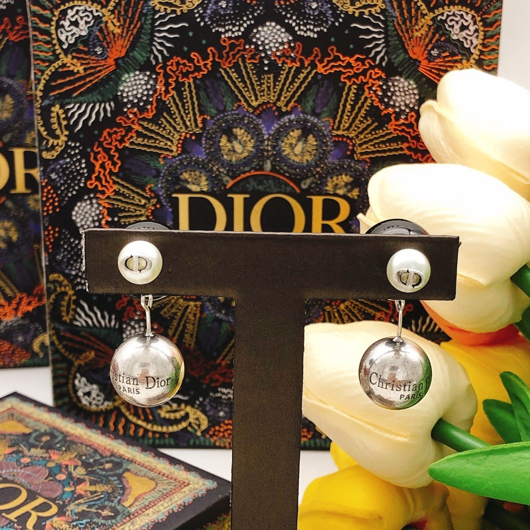 Dior Black Brass Pearl Earrings