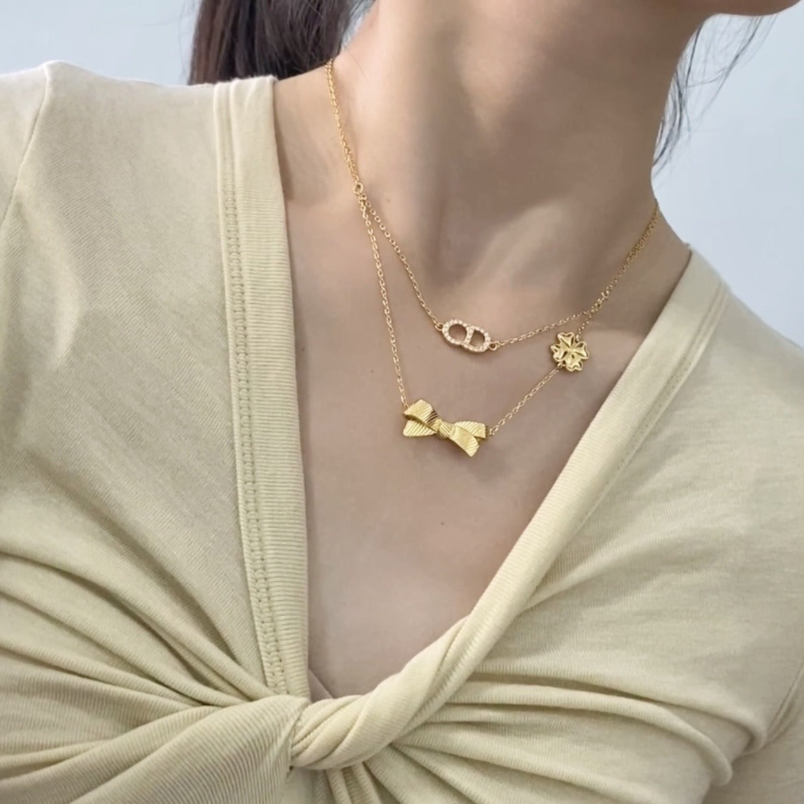 Dior Gold Brass Clover Necklace