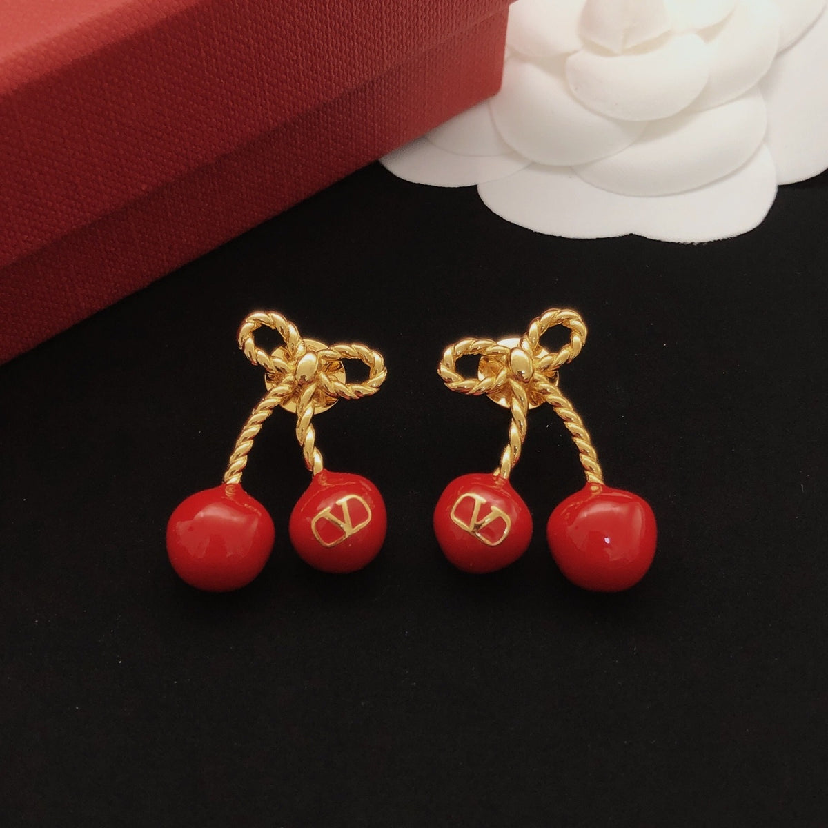 Valentino Red Brass Bow Earrings