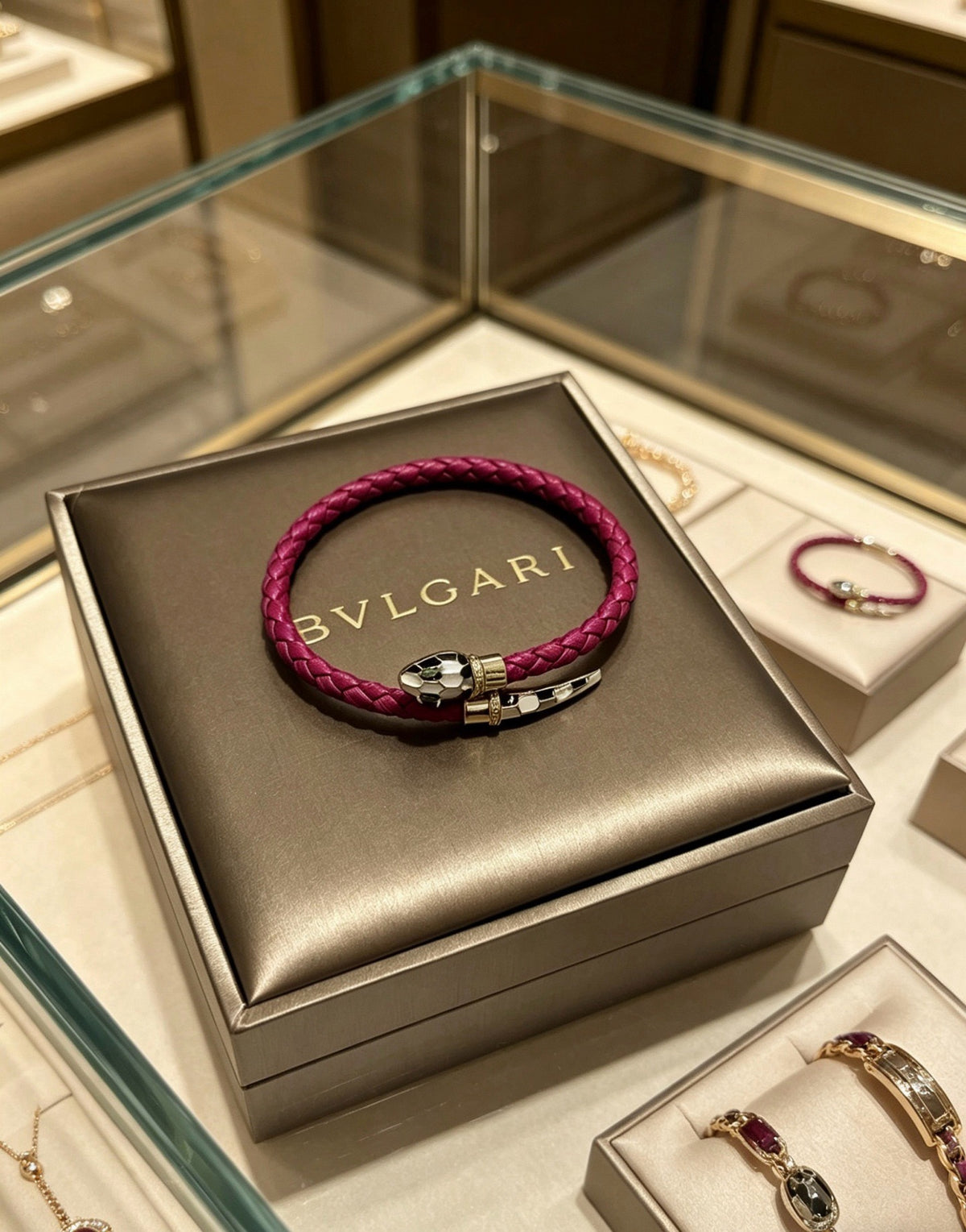 Bvlgari Leather & Sterling Silver Chain Bracelet