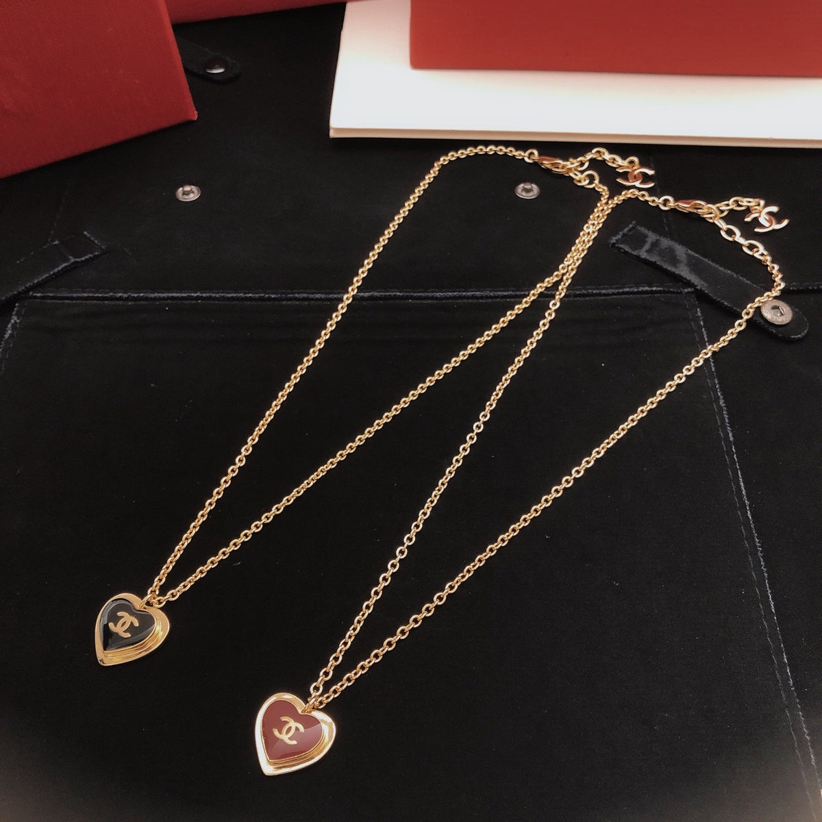 Chanel Red Brass Heart Necklace