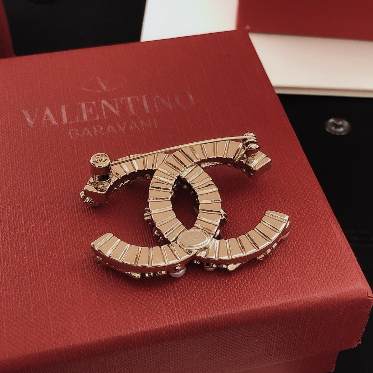 Chanel Pink Brass Brooch