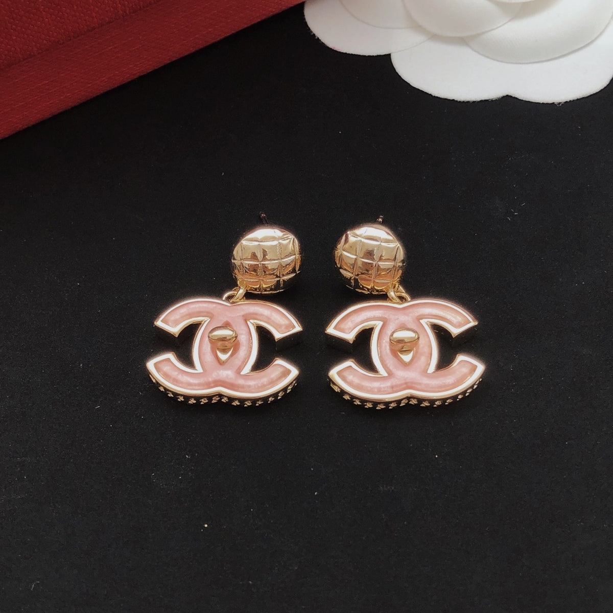 Chanel Pink Brass Earrings