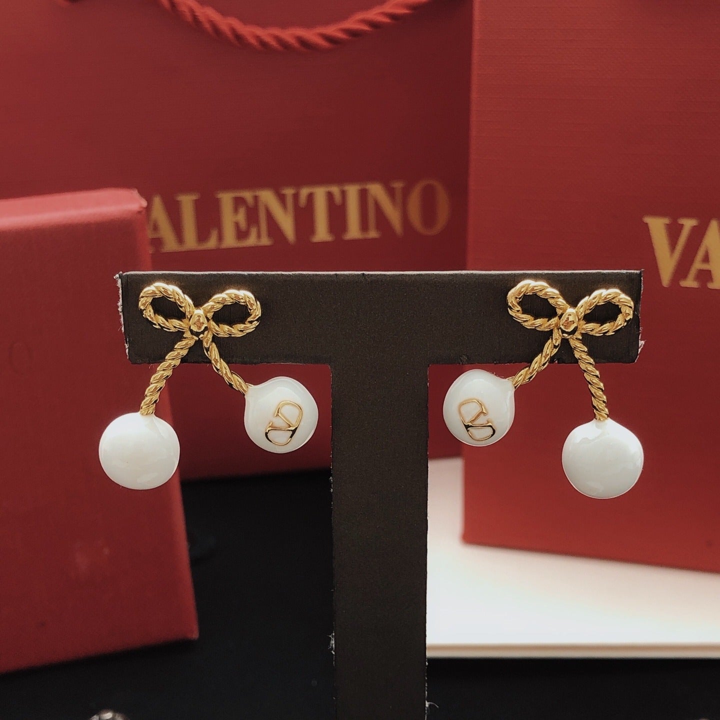 Valentino White Brass Bow Earrings